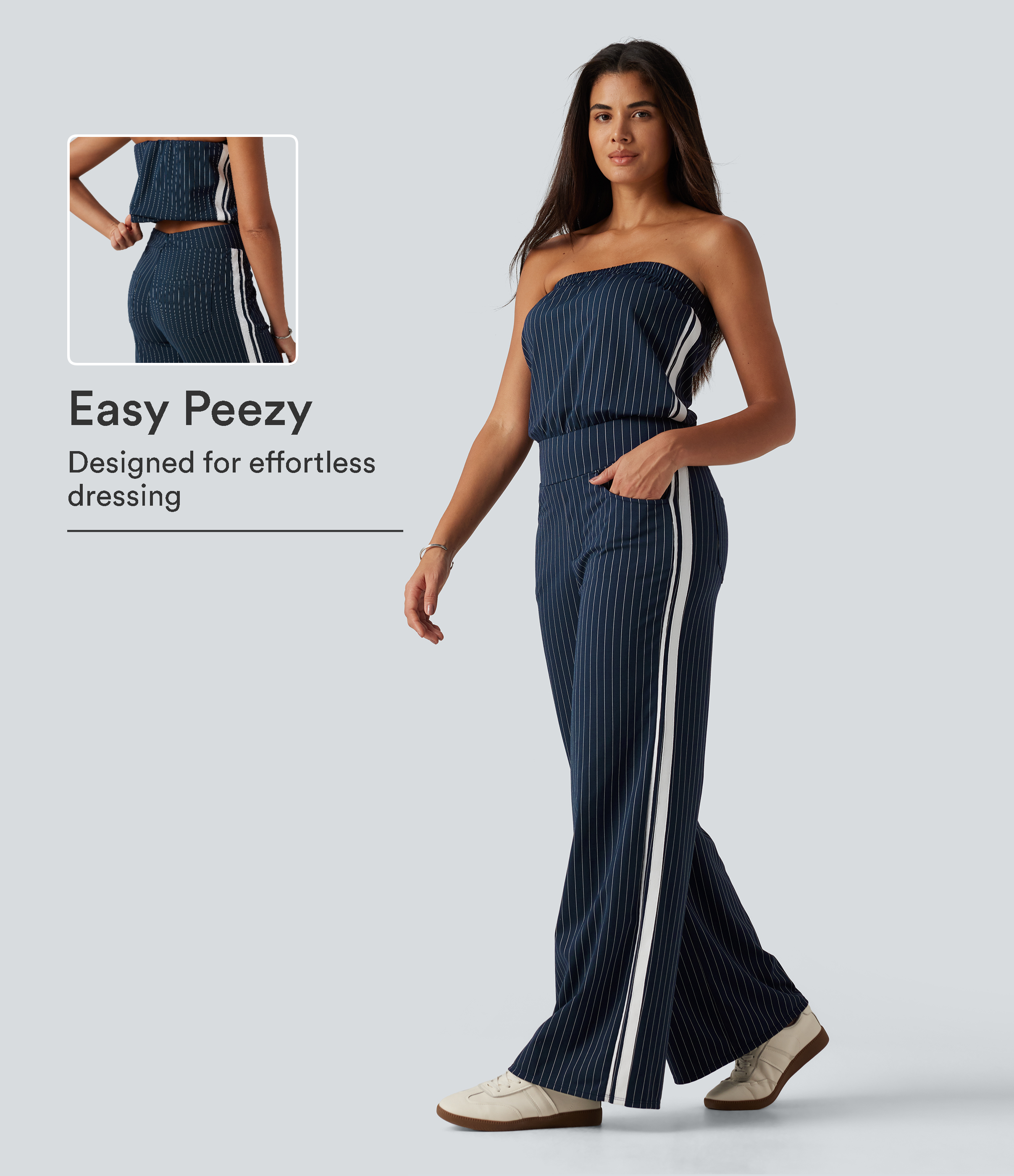 Tube Side Stripe InstantCool Straight Leg Casual Jumpsuit with Pockets-Easy Peezy Edition