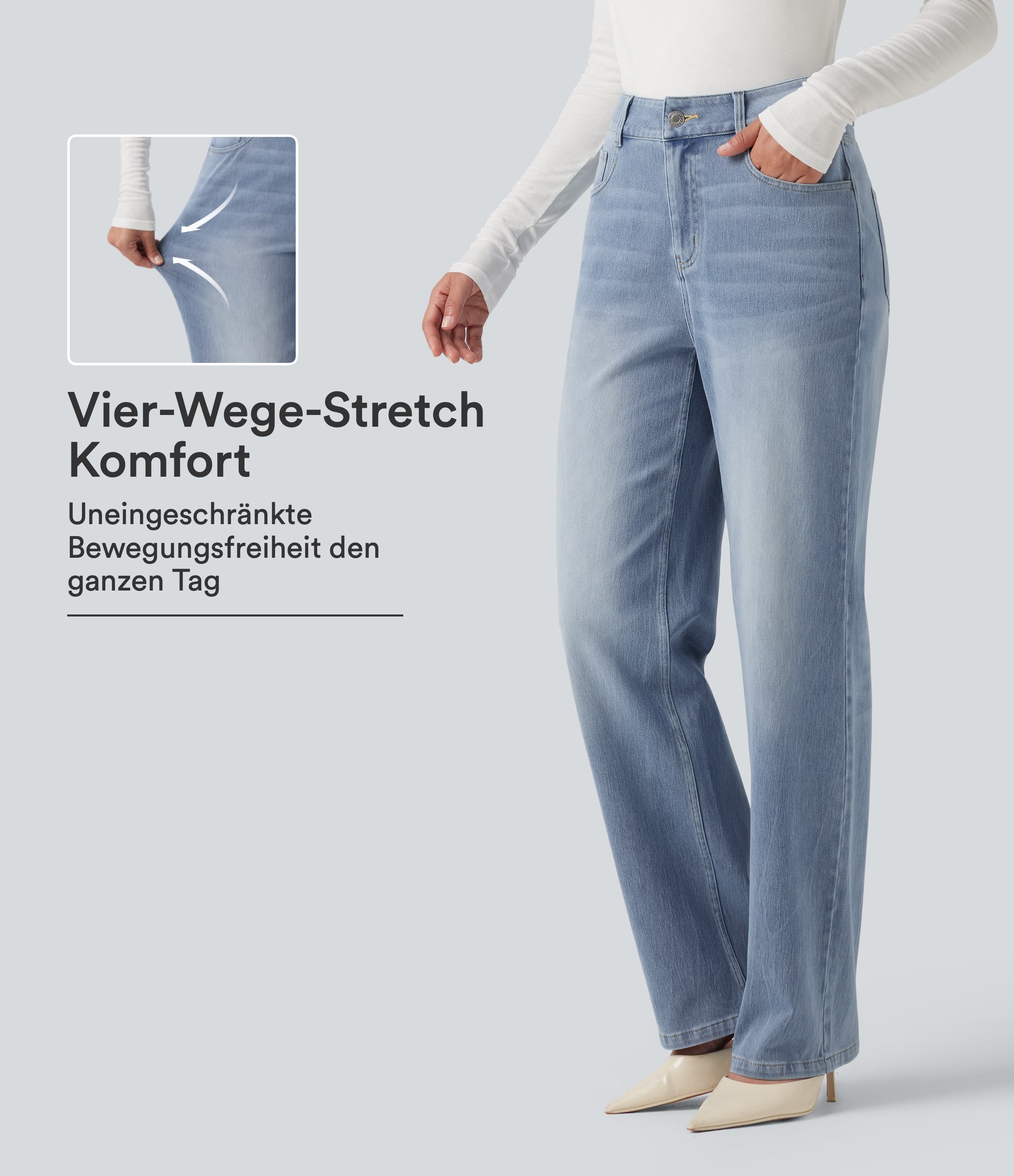 Halara Flex™ - Lässige, elastische Jeans mit hohem Bund und geradem Bein