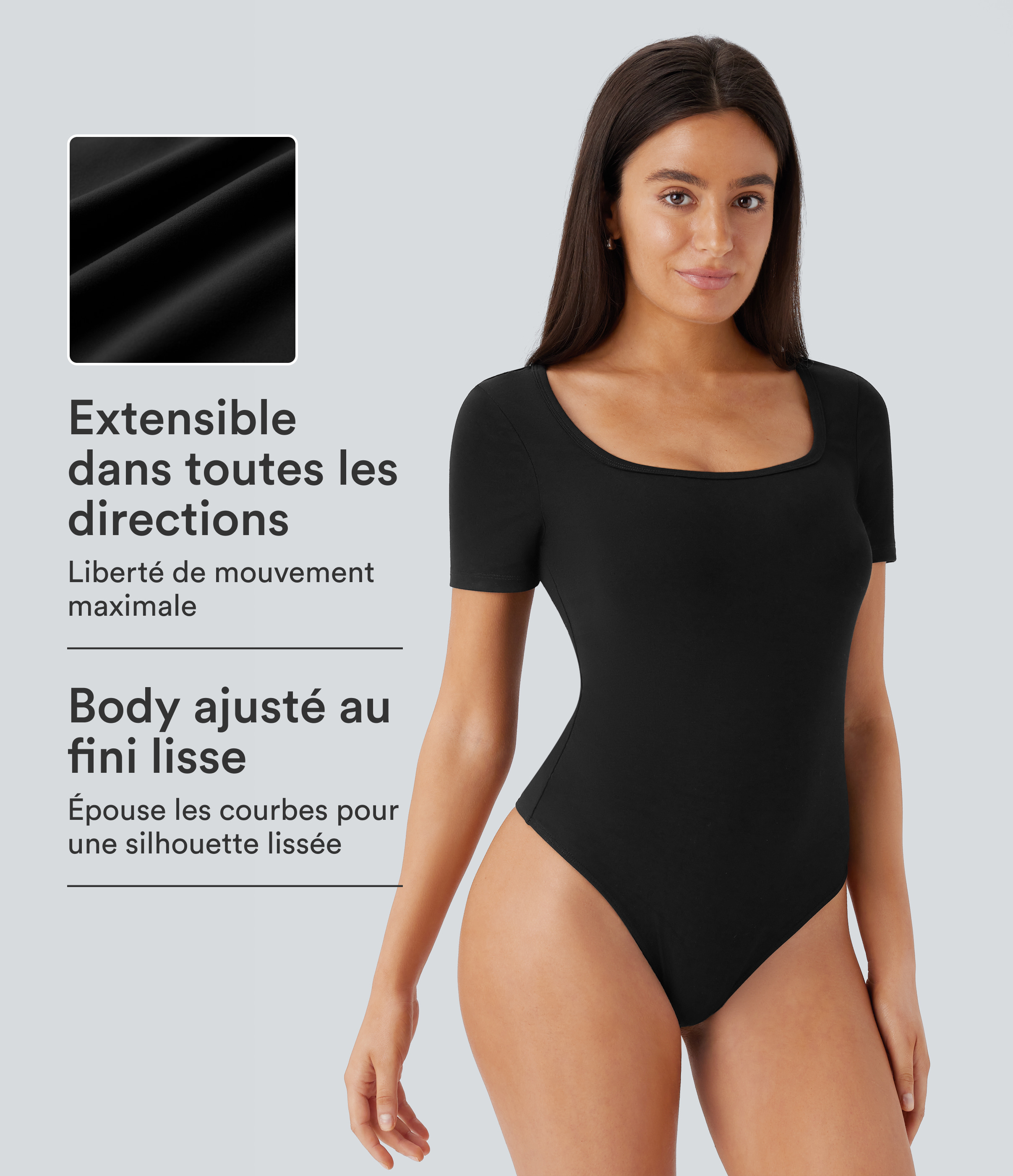 Body ajusté à col rond, manches courtes et boutons pression