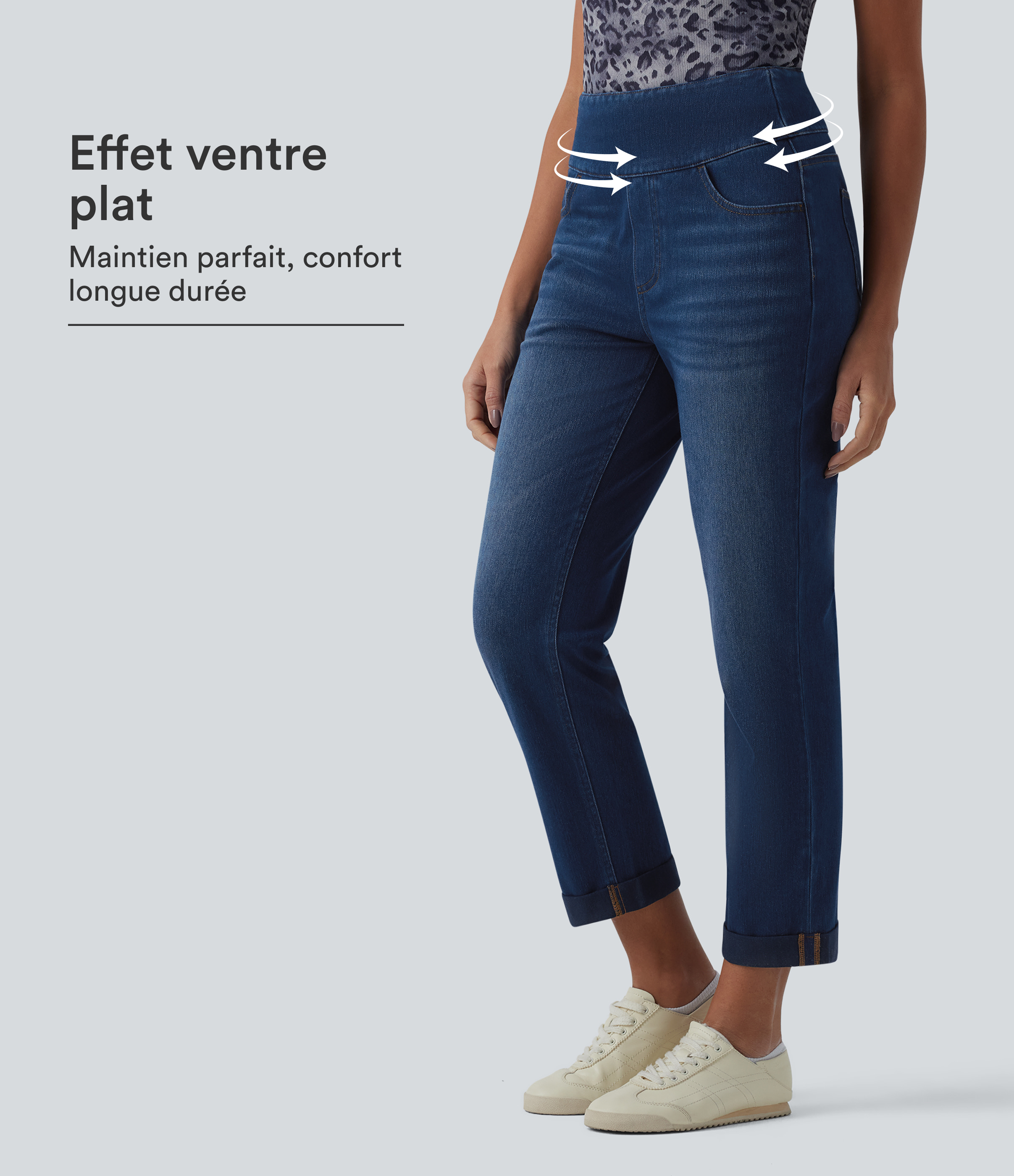 Halara Flex™ Jean 7/8 casual taille haute ventre plat à ourlet retroussé, avec poches