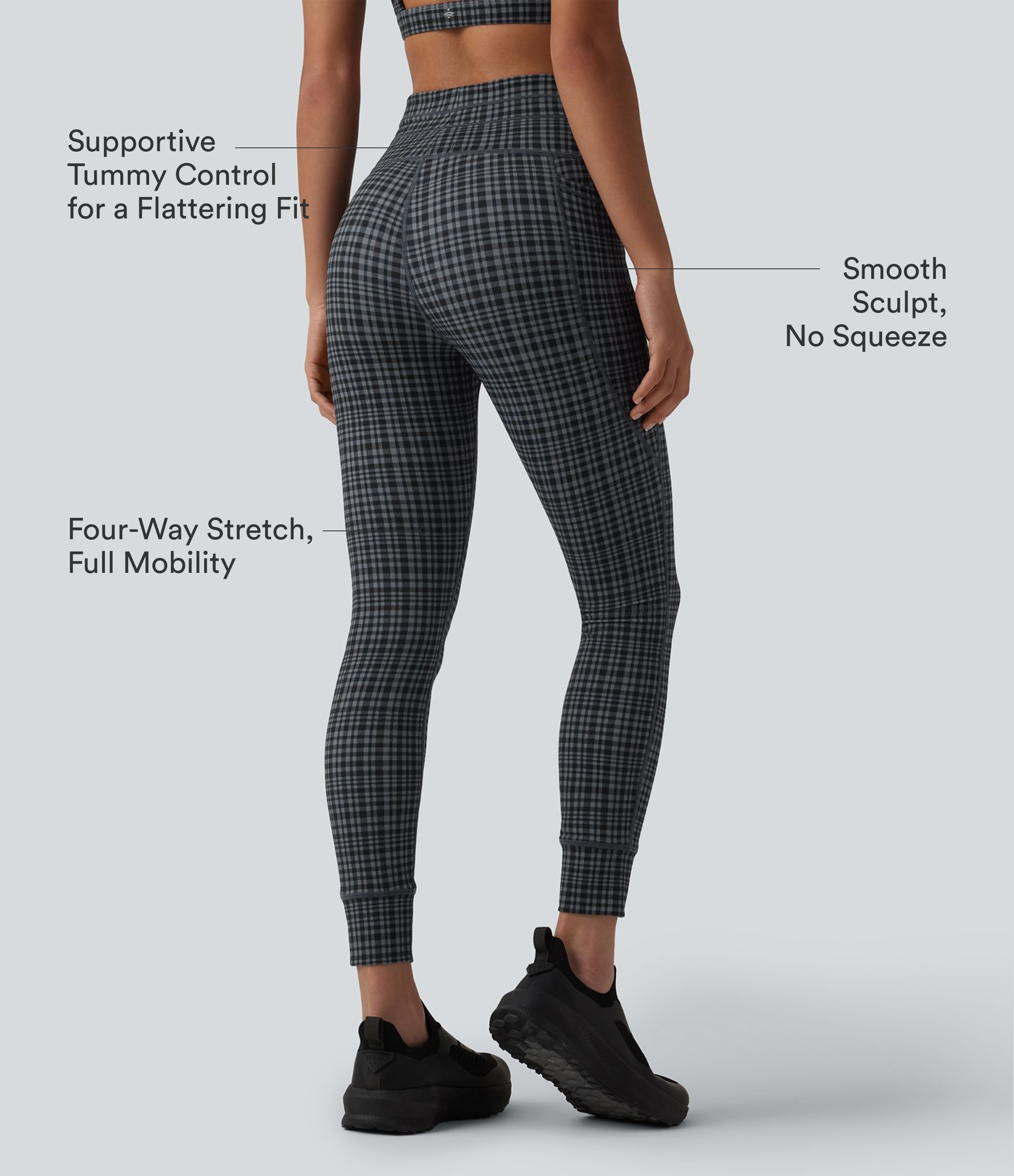 Storm Gray Check Plaid Halara UltraSculpt™ leggings de yoga taille haute à carreaux, cordon de serrage et poches / 2
