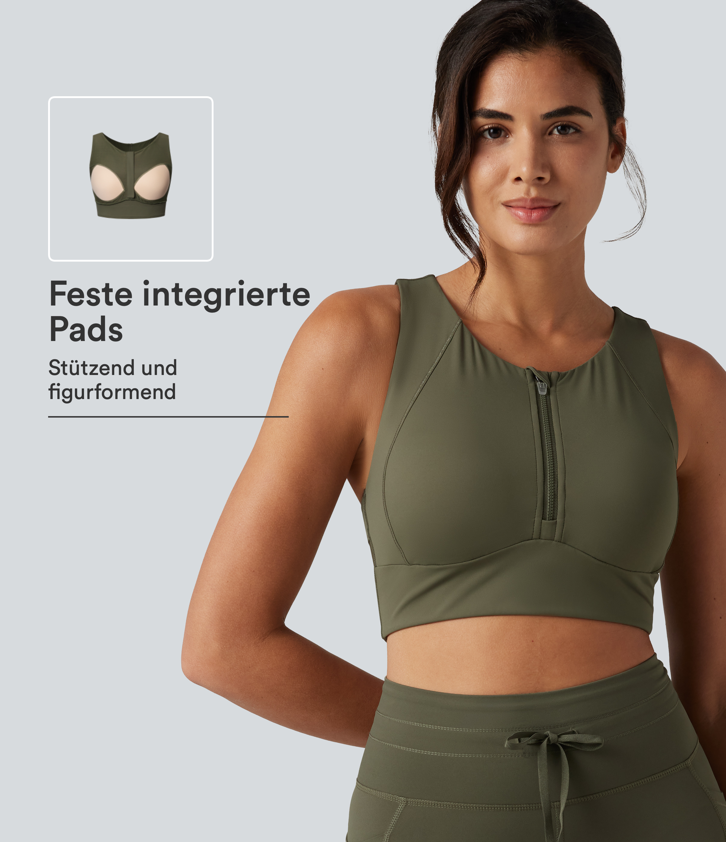 Lauf-Sport-BH mit mittlerem Support, Rundhalsausschnitt, eingenähten Pads, Kontrast-Mesh und InstantCool - schnelltrocknend, UPF50+