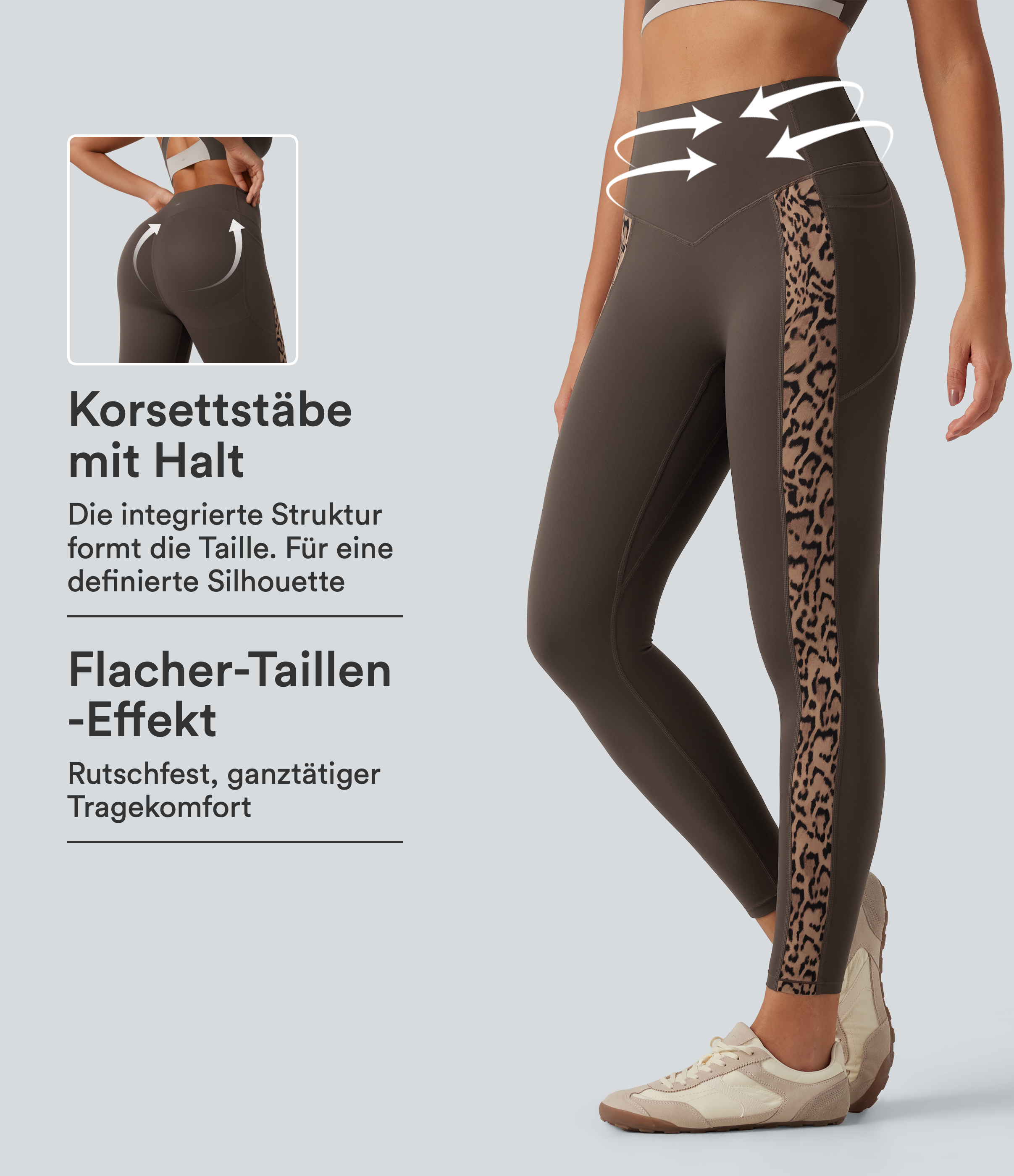 Halara UltraSculpt™ - Yoga-Leggings mit hohem Bund, Seitentaschen, Bauchkontrolle und Leopardenmuster - Po-Lifting