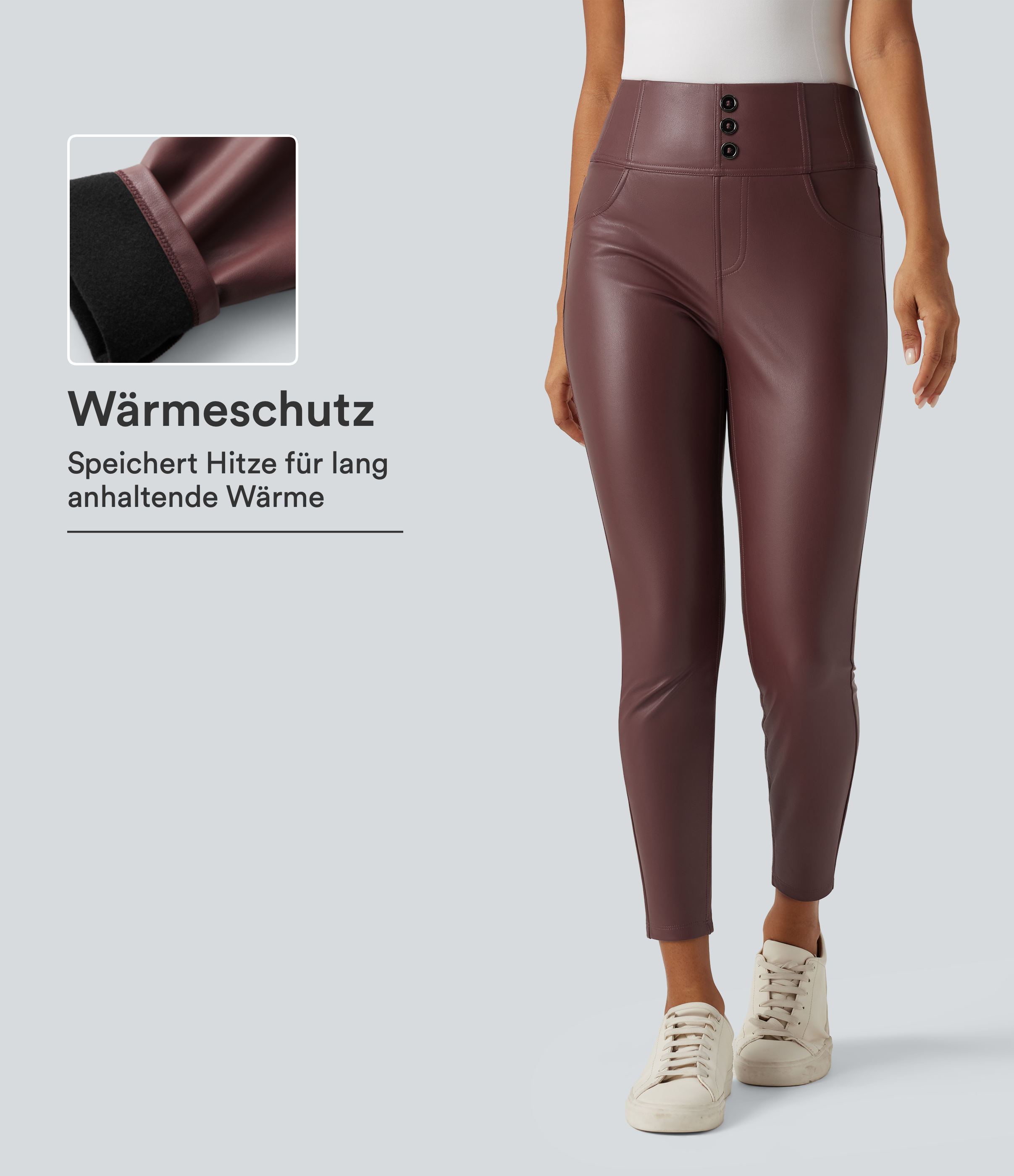 Lässige Leggings aus elastischem Kunstleder mit hohem Bund und mehreren Taschen