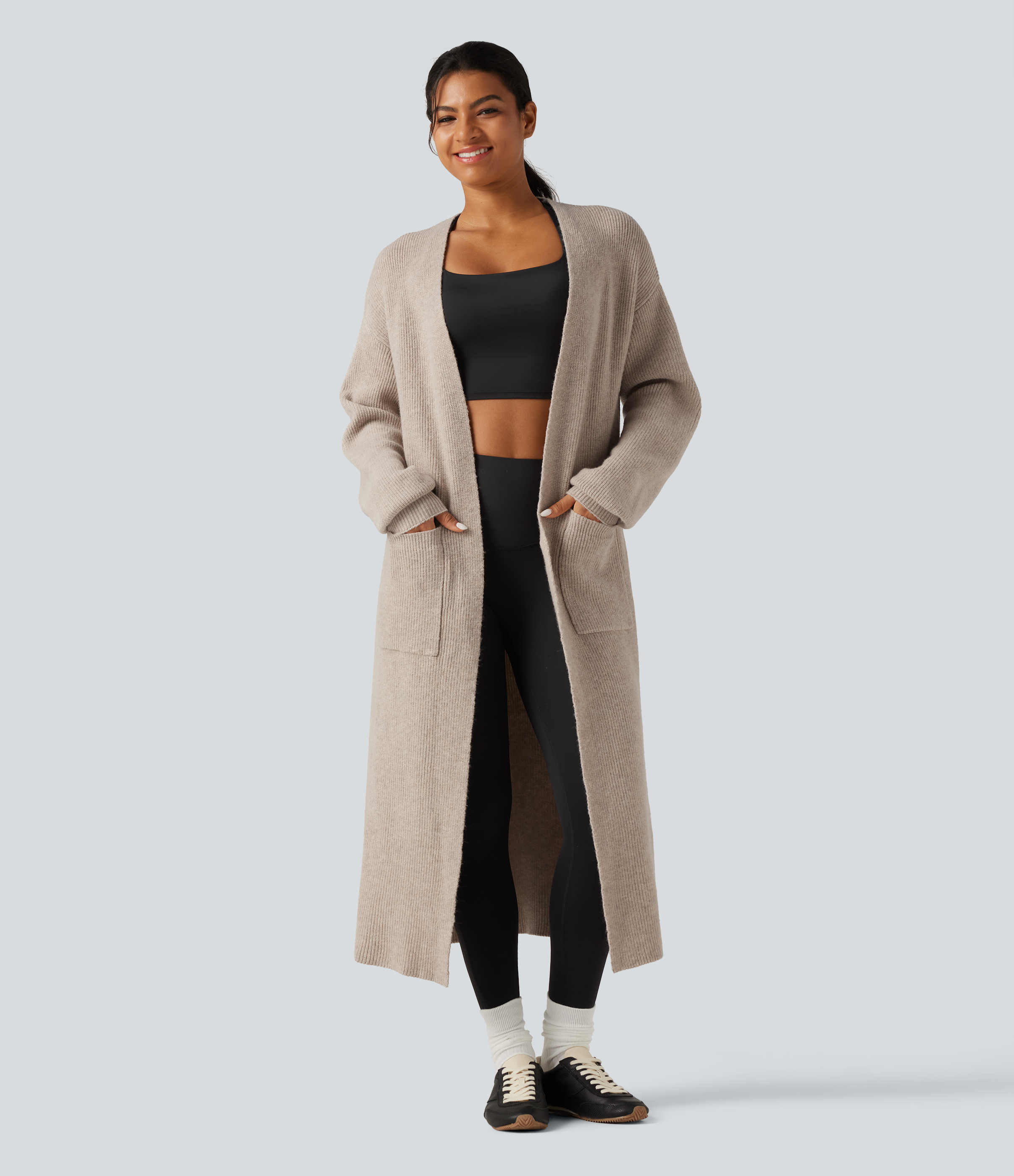 Long Sleeve Longline Casual Cardigan with Pockets
