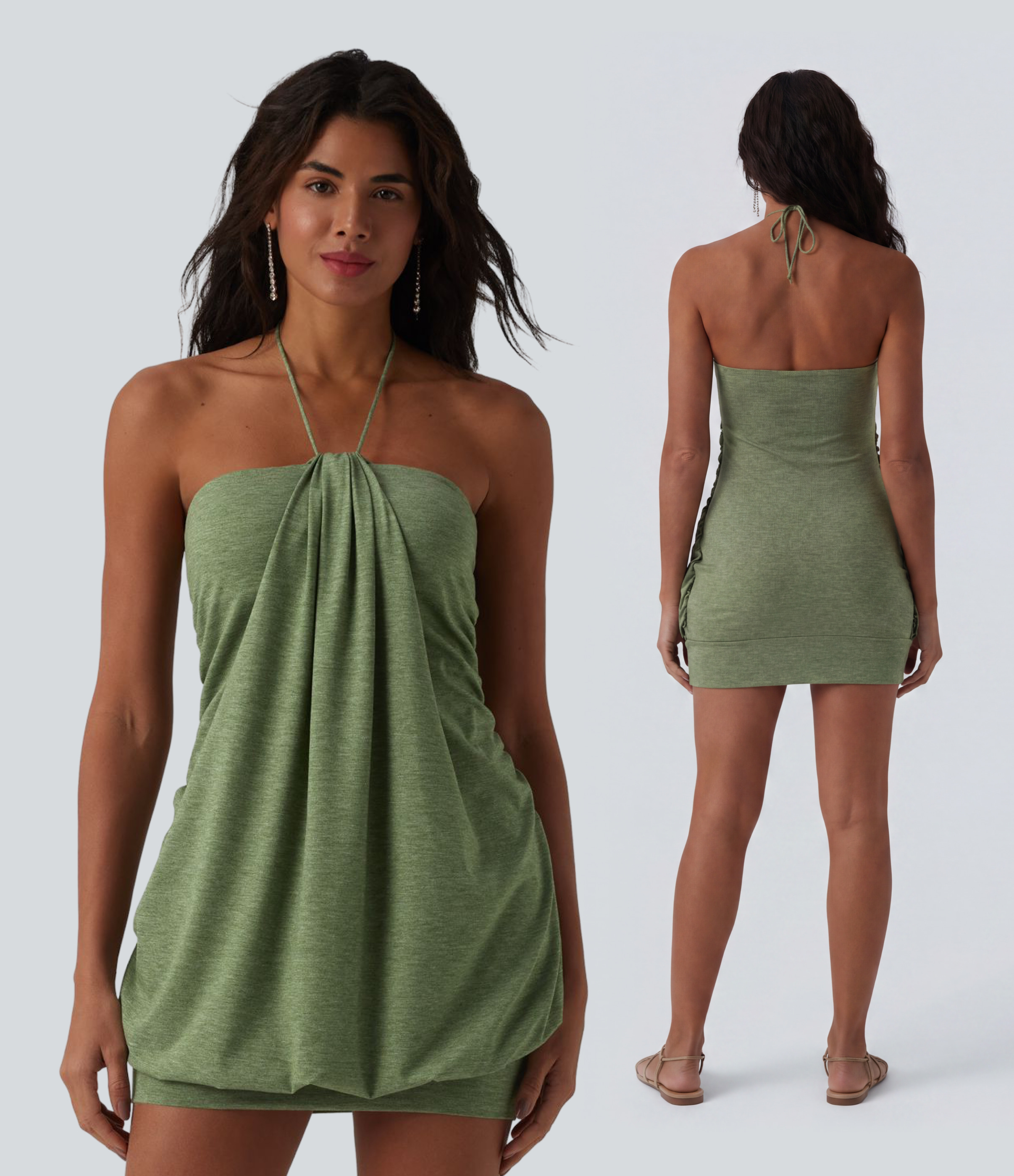 Halter Tie Back Built-in Bra Bodycon Micro Mini Dress