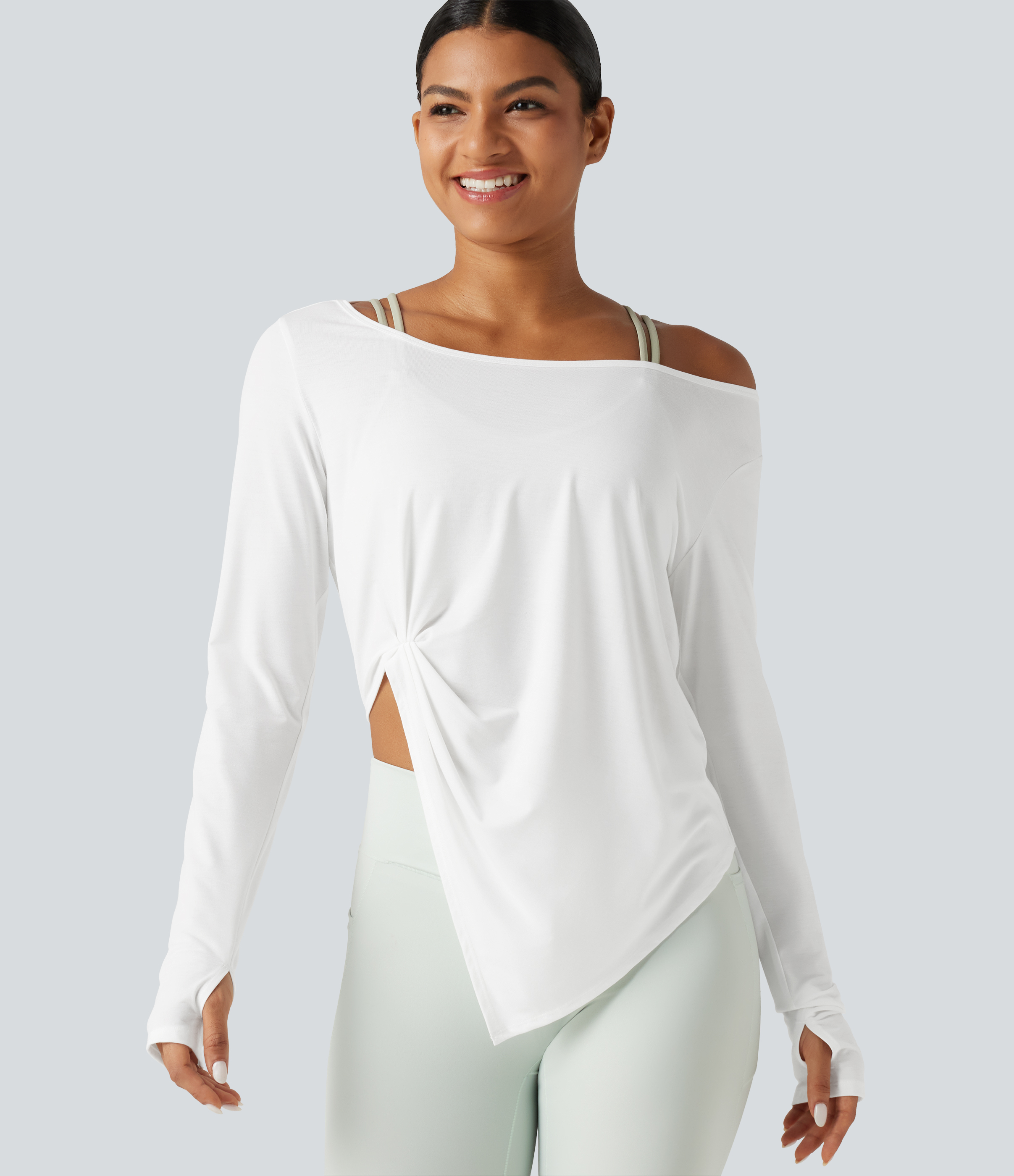 Long Sleeve Thumb Hole Twisted Quick Dry Yoga Sports Top