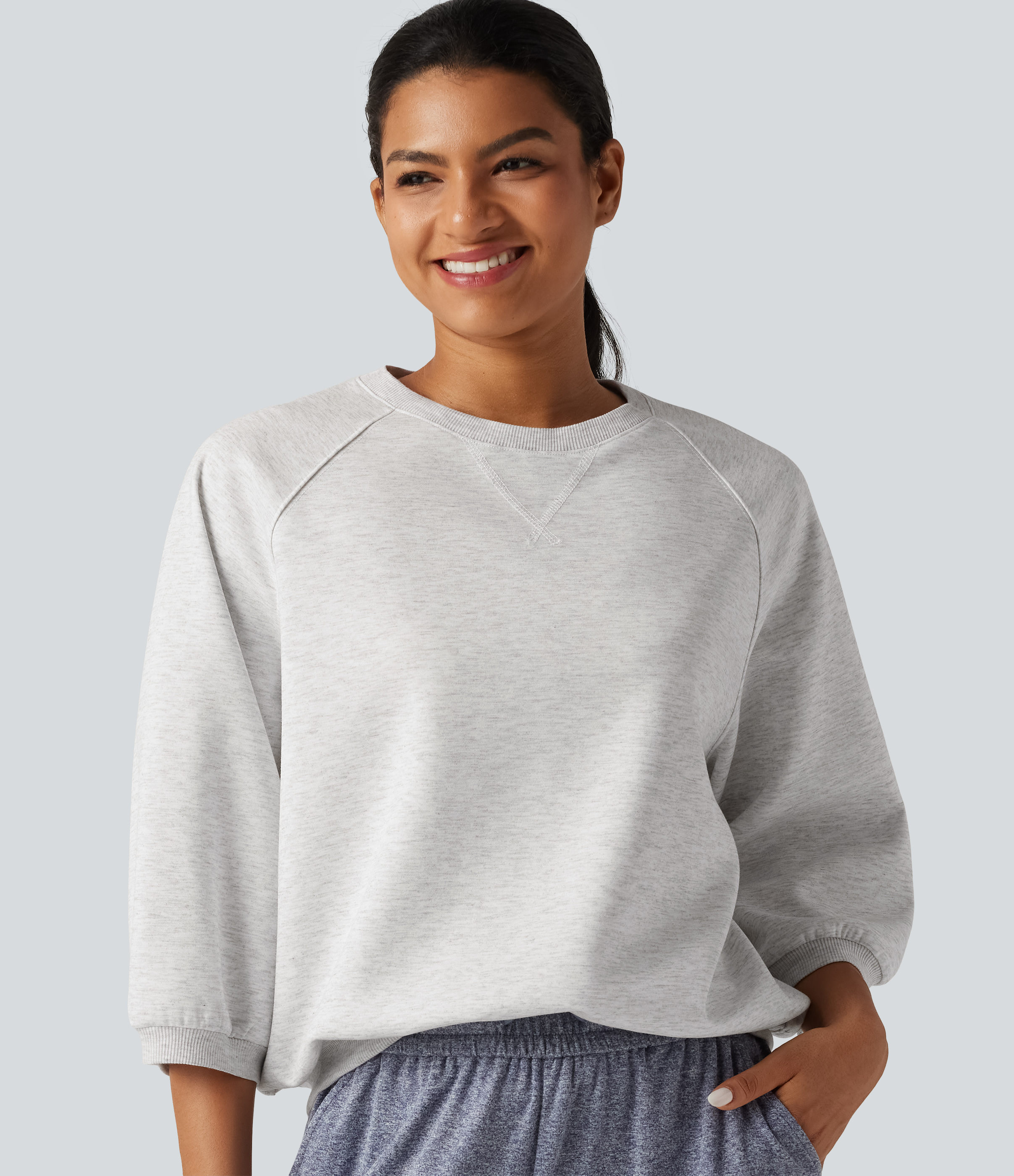 Round Neck Raglan Long Sleeve Casual Sweatshirt