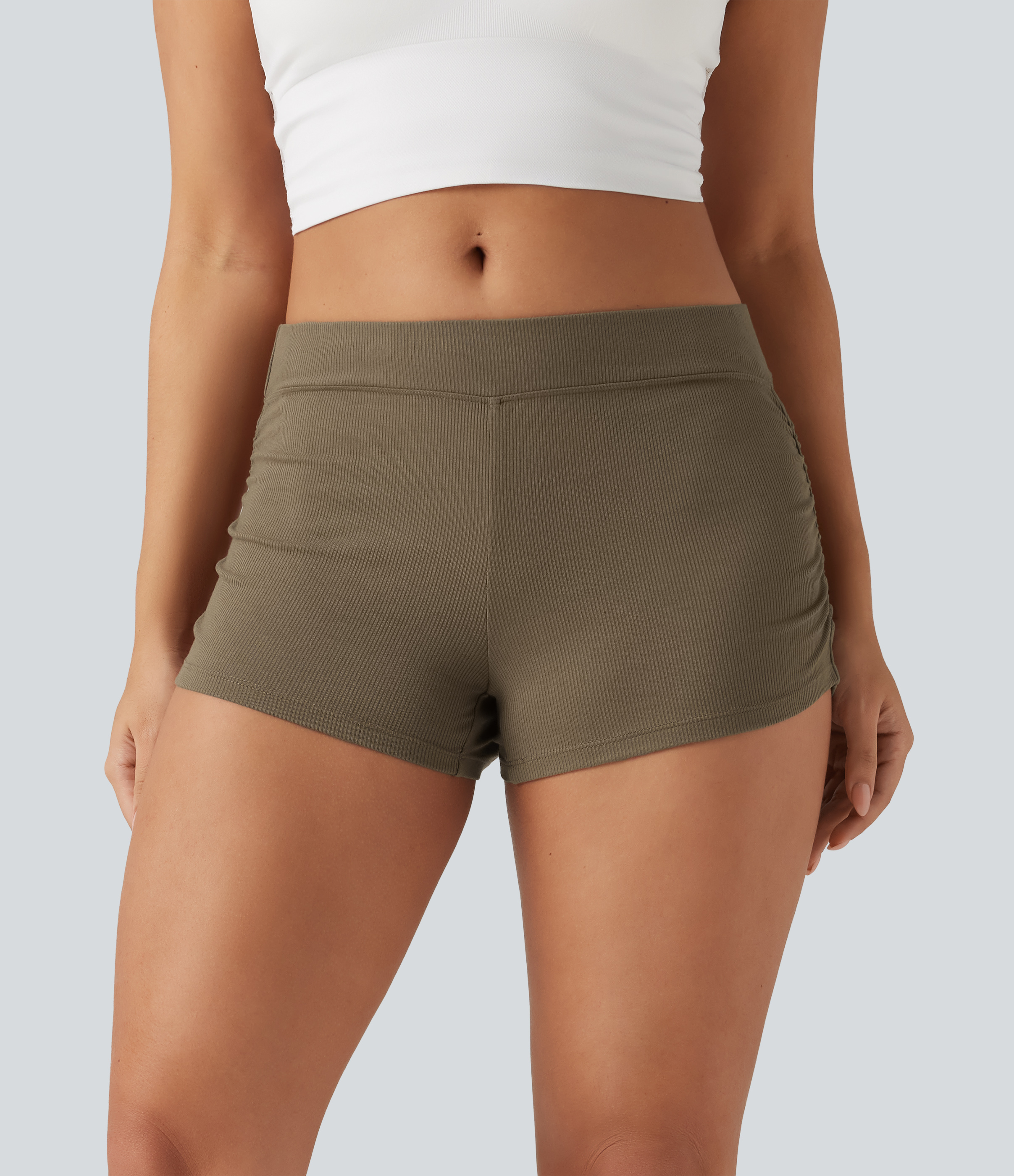 Ribbed Knit Low Rise Ruched Casual Shorts 3''