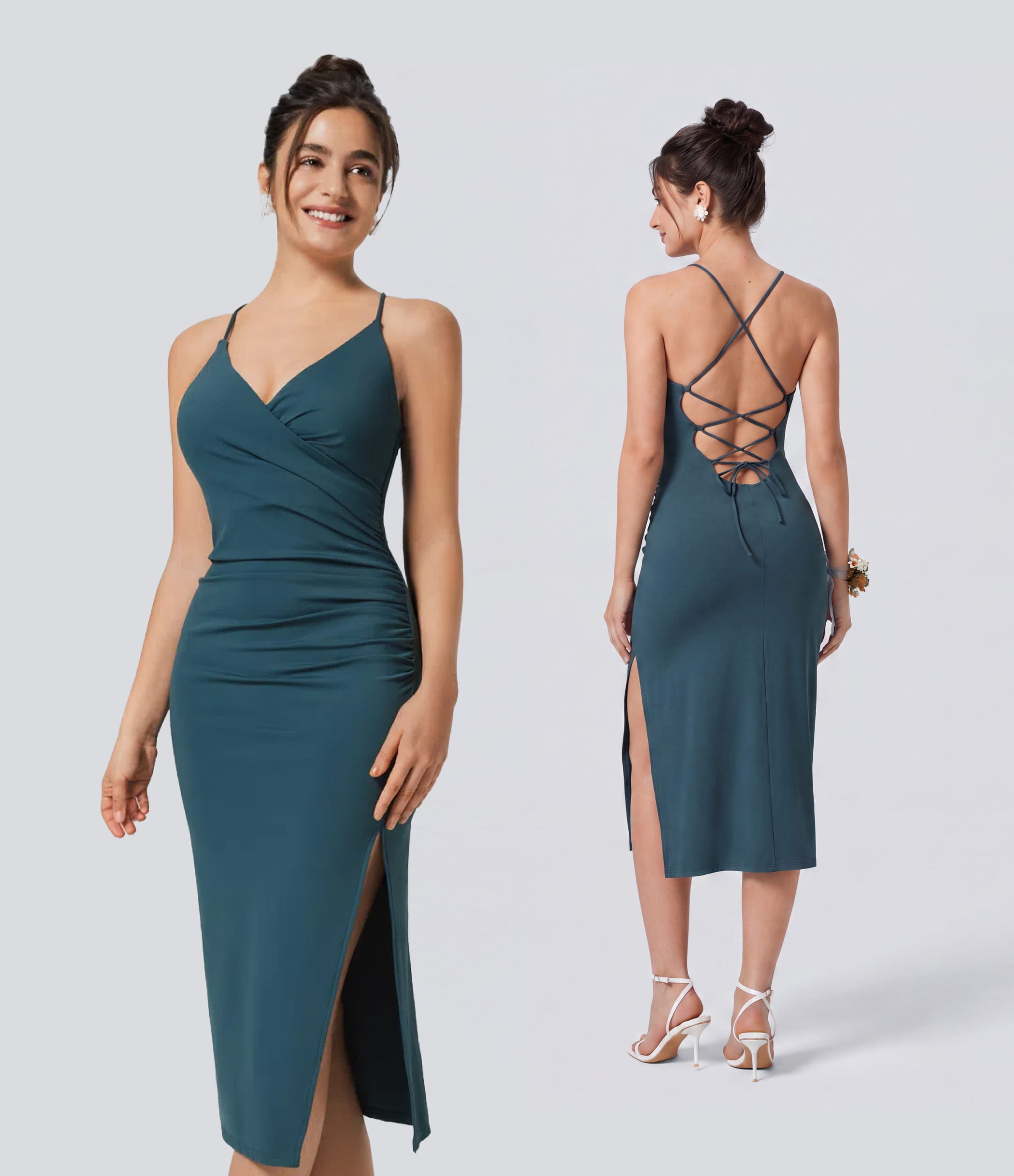 SoftlyZero™ Airy Crossover Ruched Lace Up Bodycon InstantCool Dress