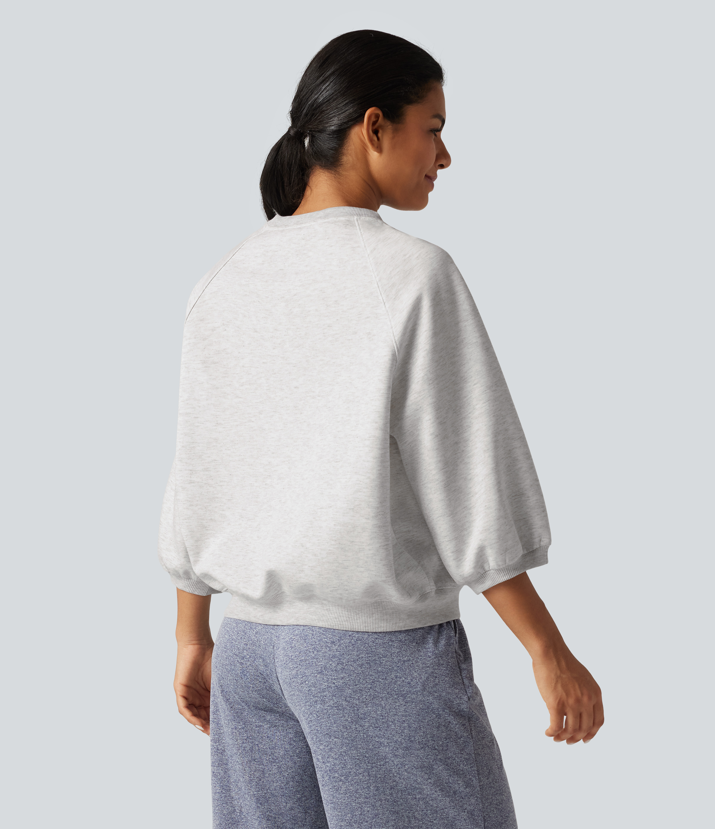 Gray White Mix Round Neck Raglan Long Sleeve Casual Sweatshirt / 2