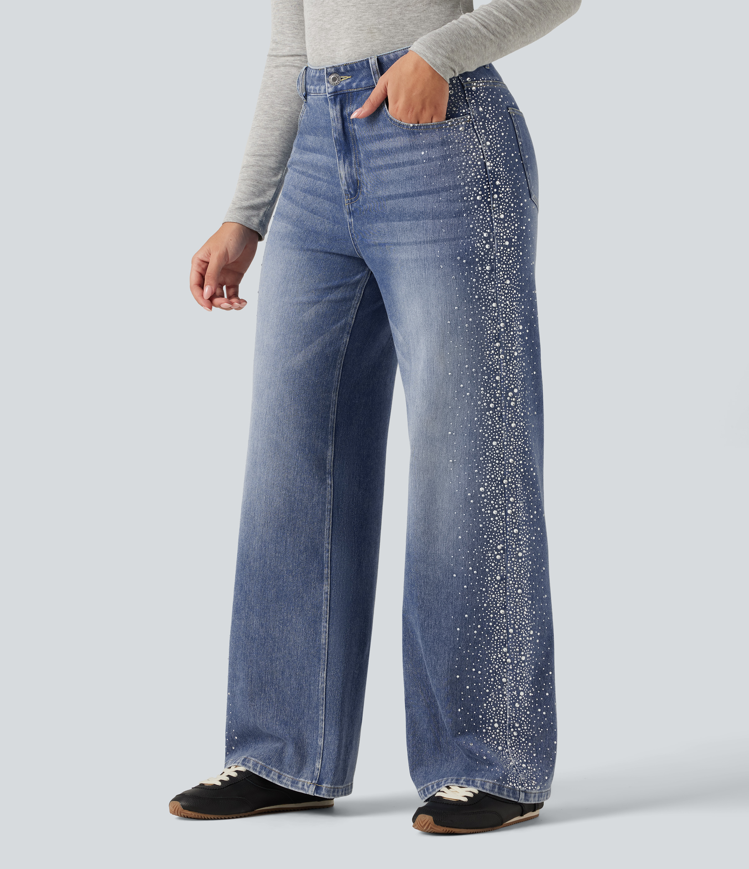 Halara Flex™ High Waisted Wide Leg Casual Jeans with Pockets