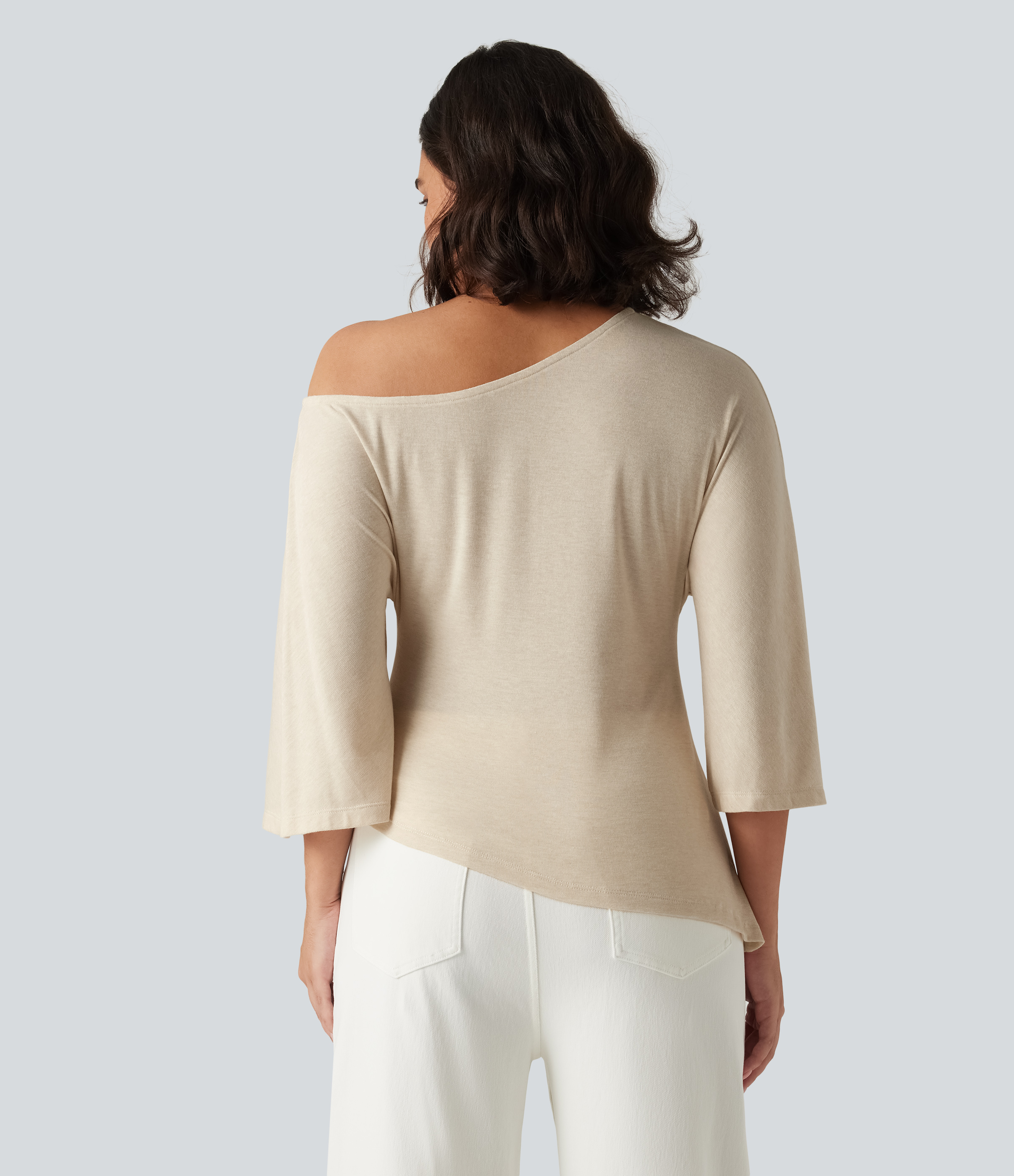Whitecap Gray One Shoulder 3/4 Sleeve Ruched Casual Top / 2
