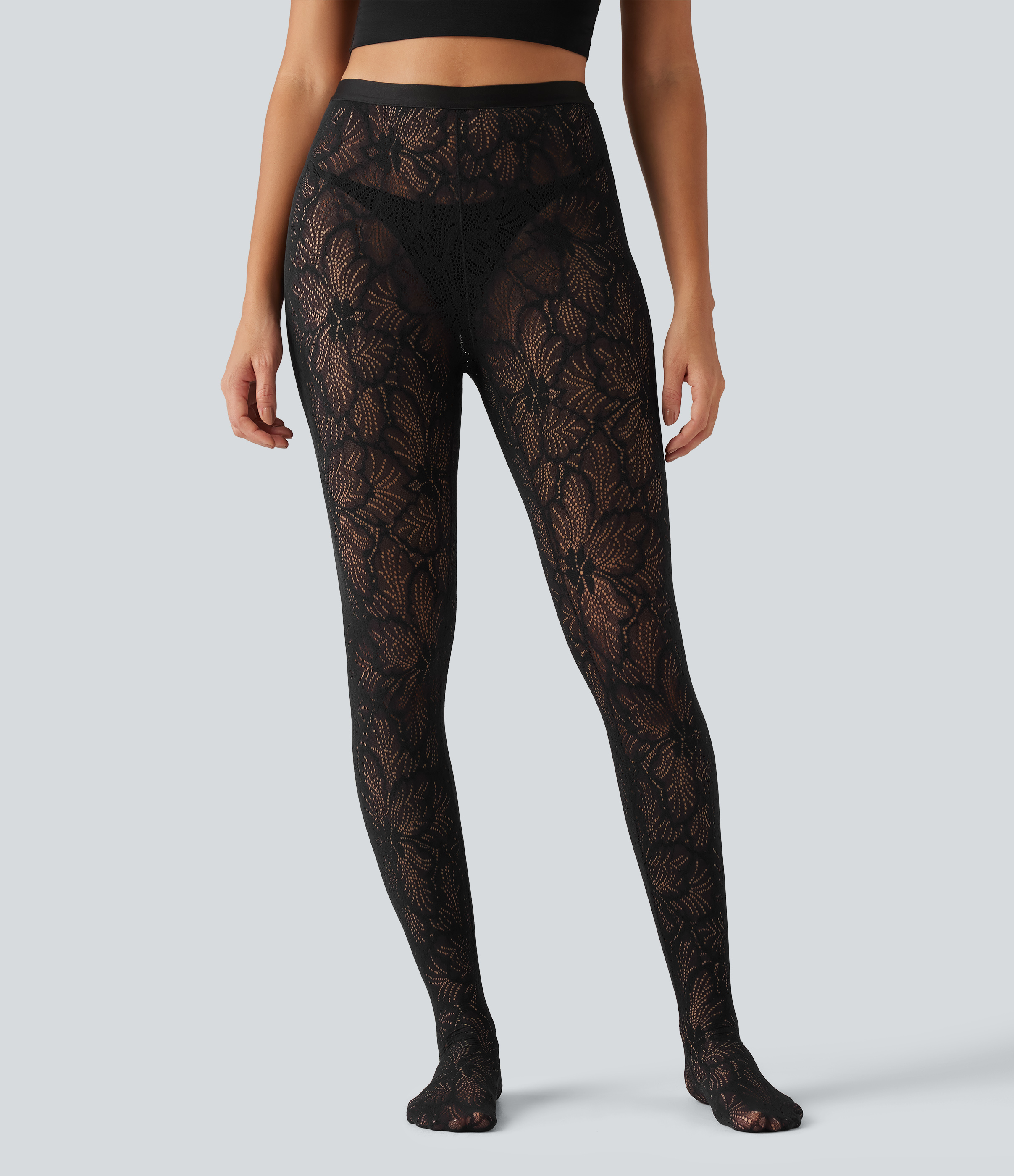 Black SoftlyZero™ High Waisted Contrast Lace Skinny Leggings / 2