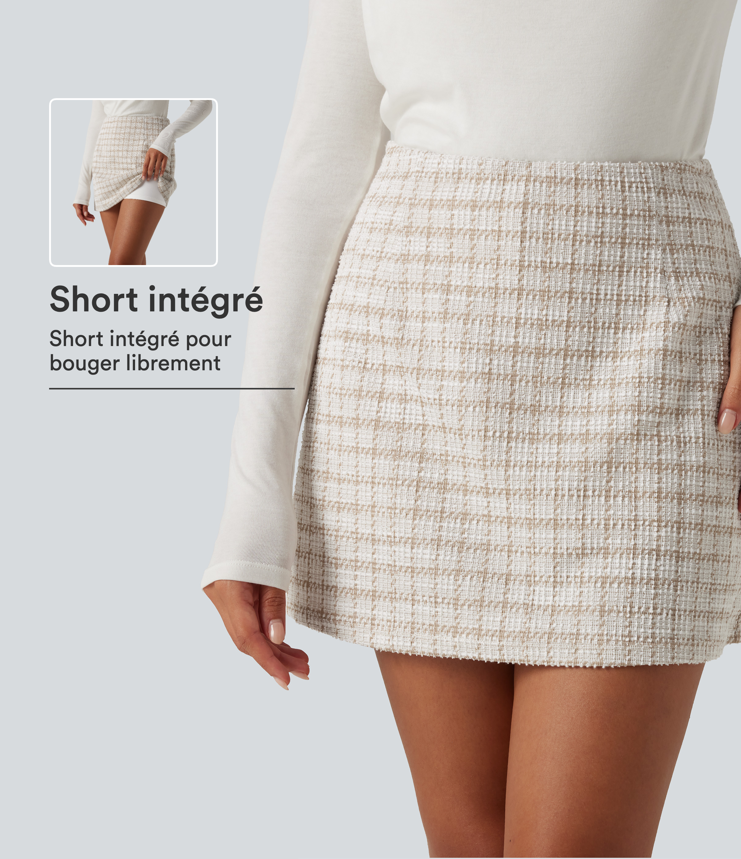 Jupe-short mini de bureau taille haute coupe trapèze à motif tartan