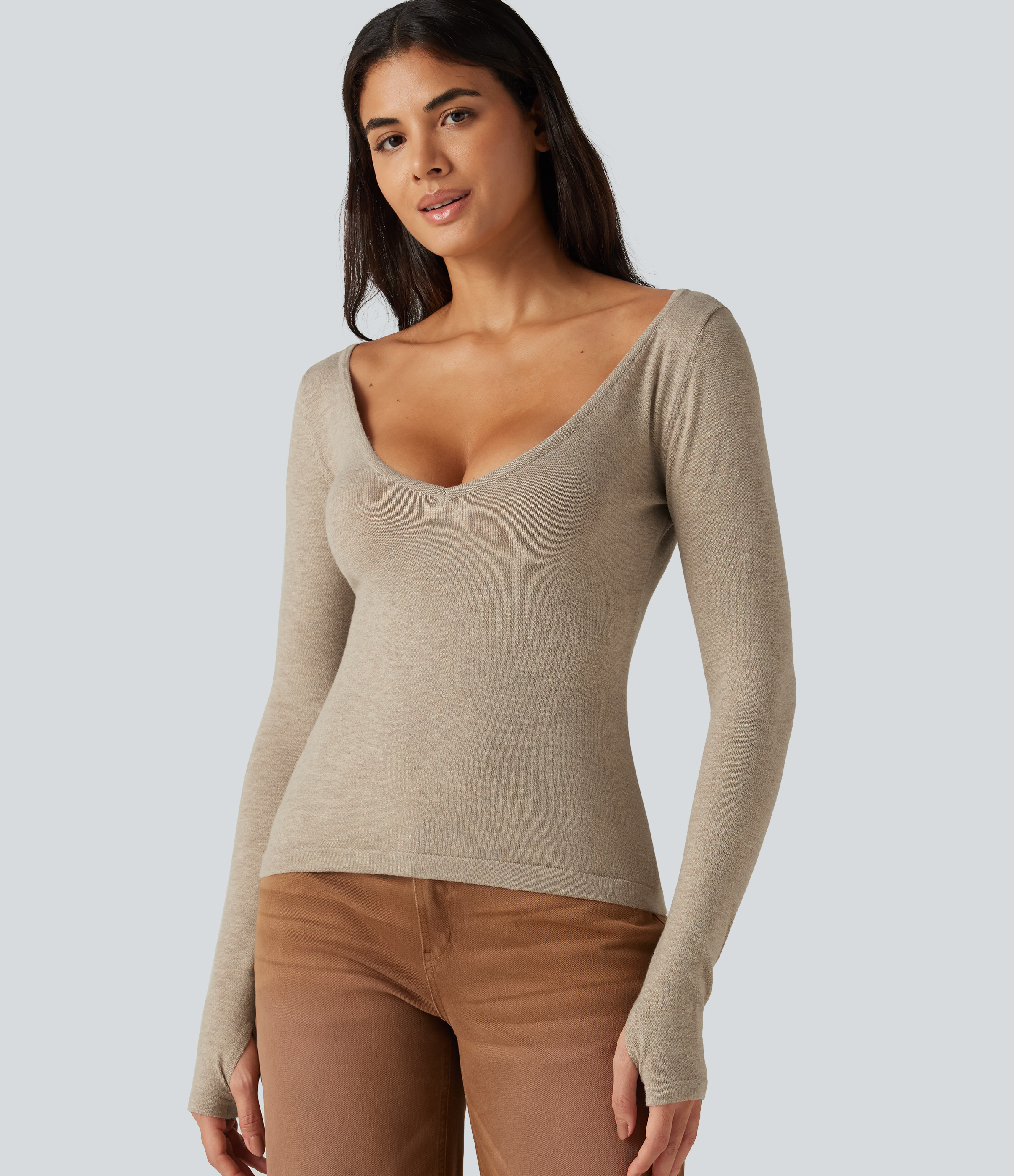 V Neck Long Sleeve Slim Casual Sweater