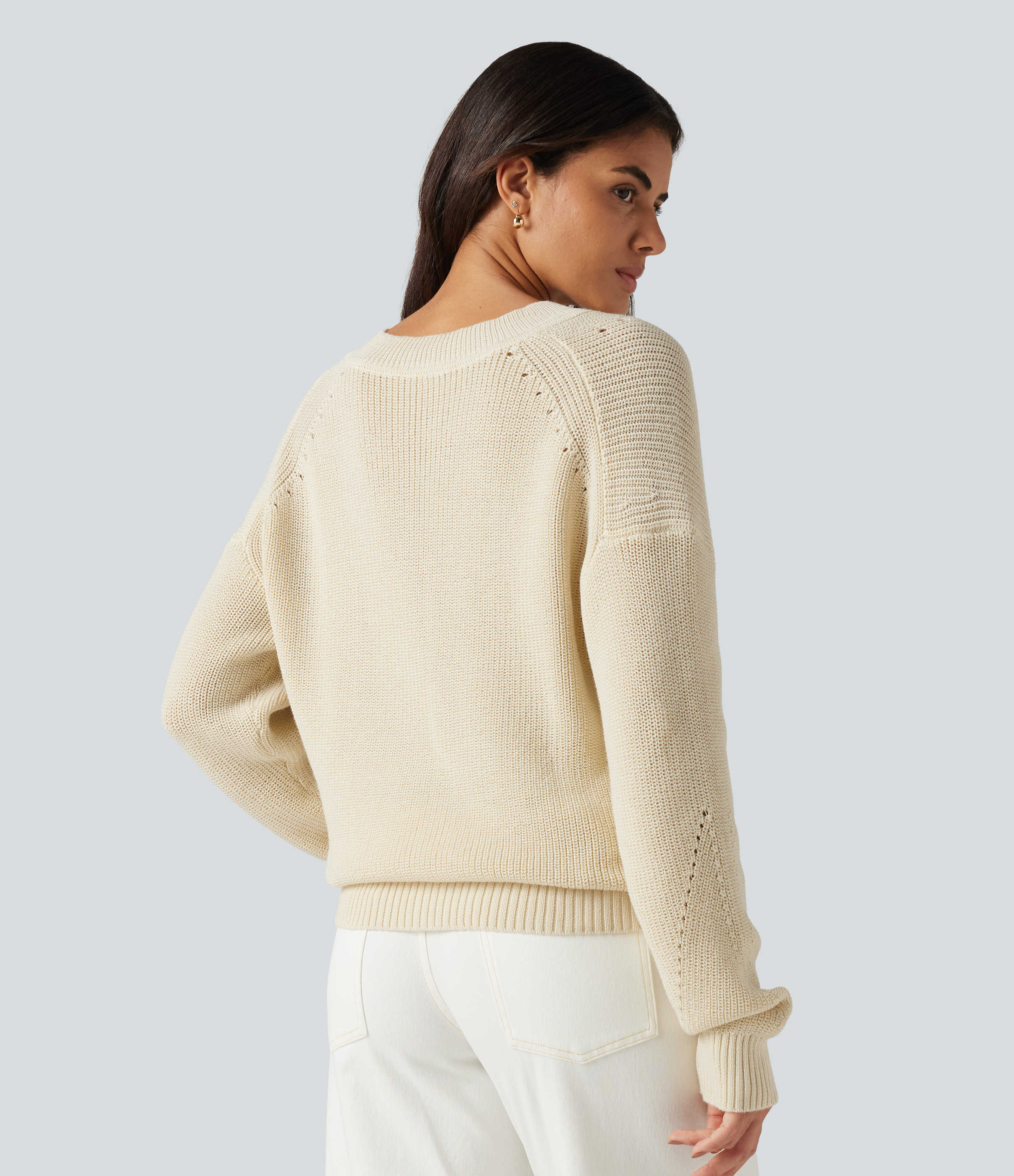 Turtledove Casual sweater med V-hals, sænket skulder, lange ærmer og udskæring / 2