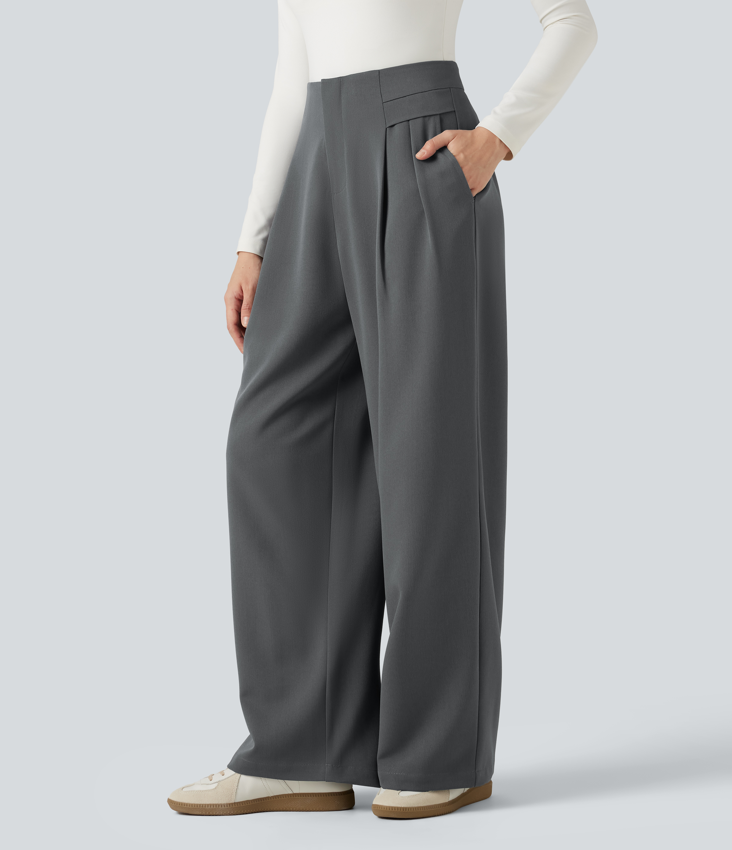Pantalon de bureau baggy taille haute avec poches