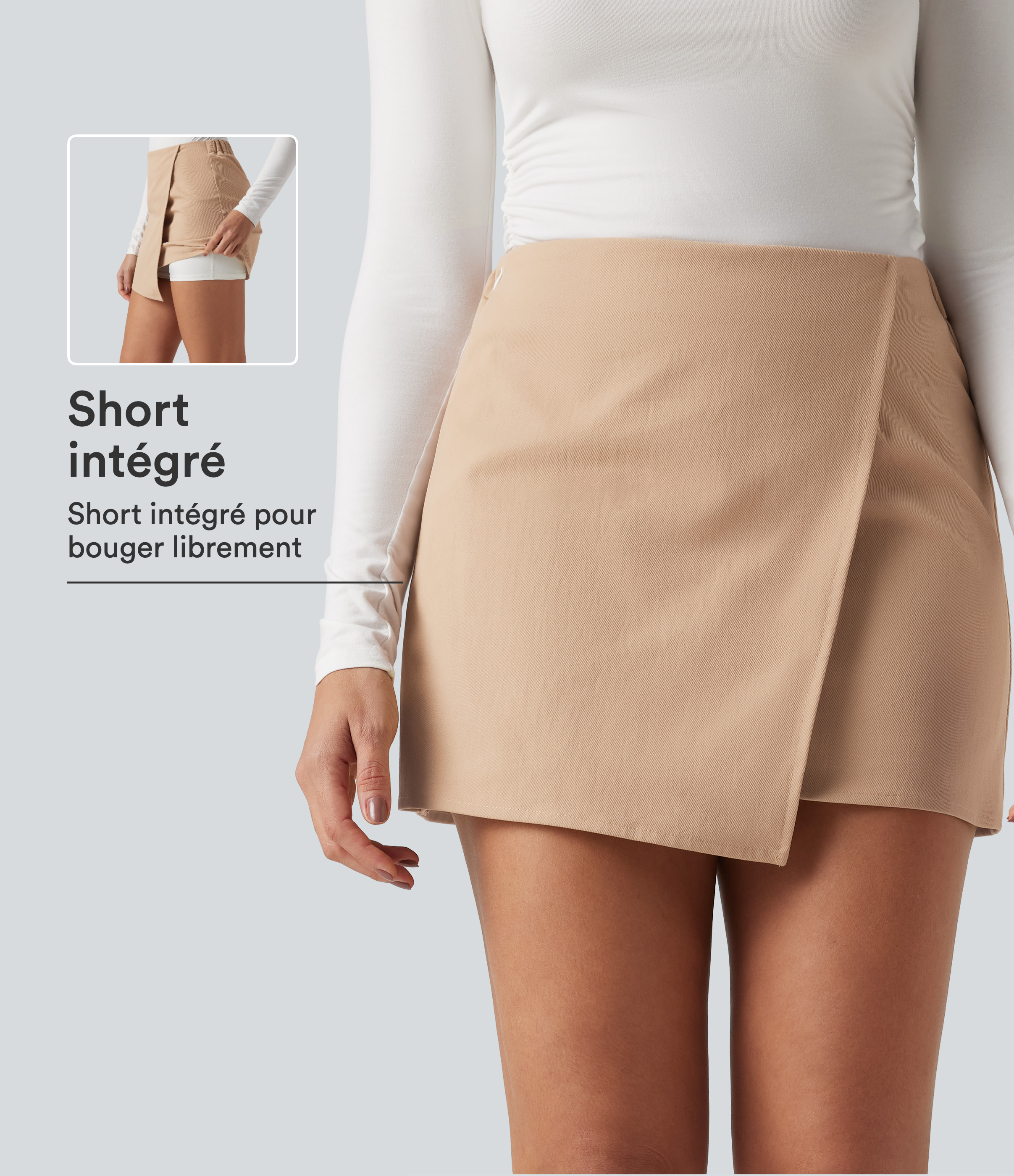 Jupe-short mini de bureau taille haute coupe trapèze