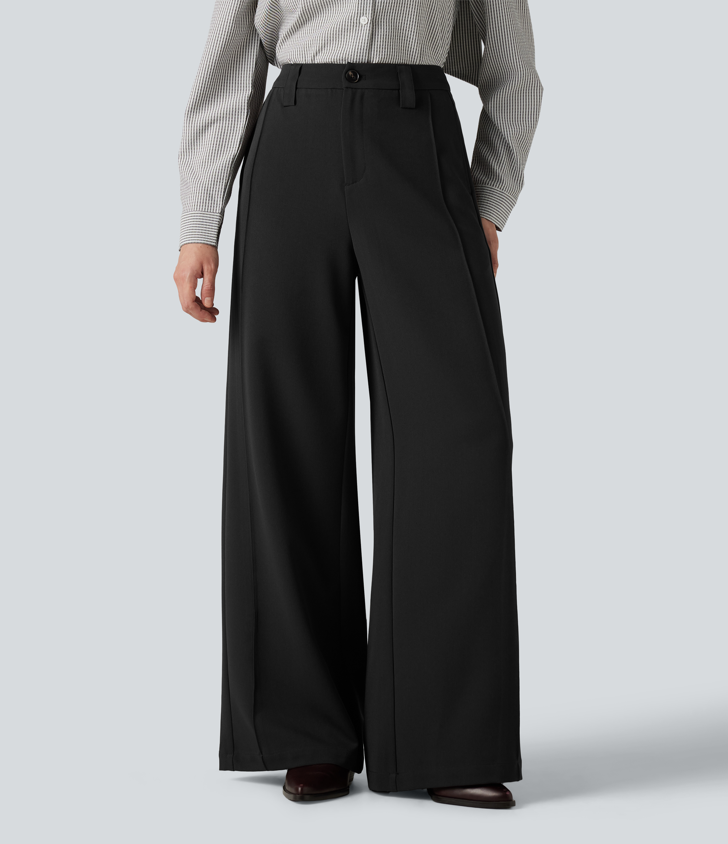 Pantalon de bureau taille haute coupe large avec poches