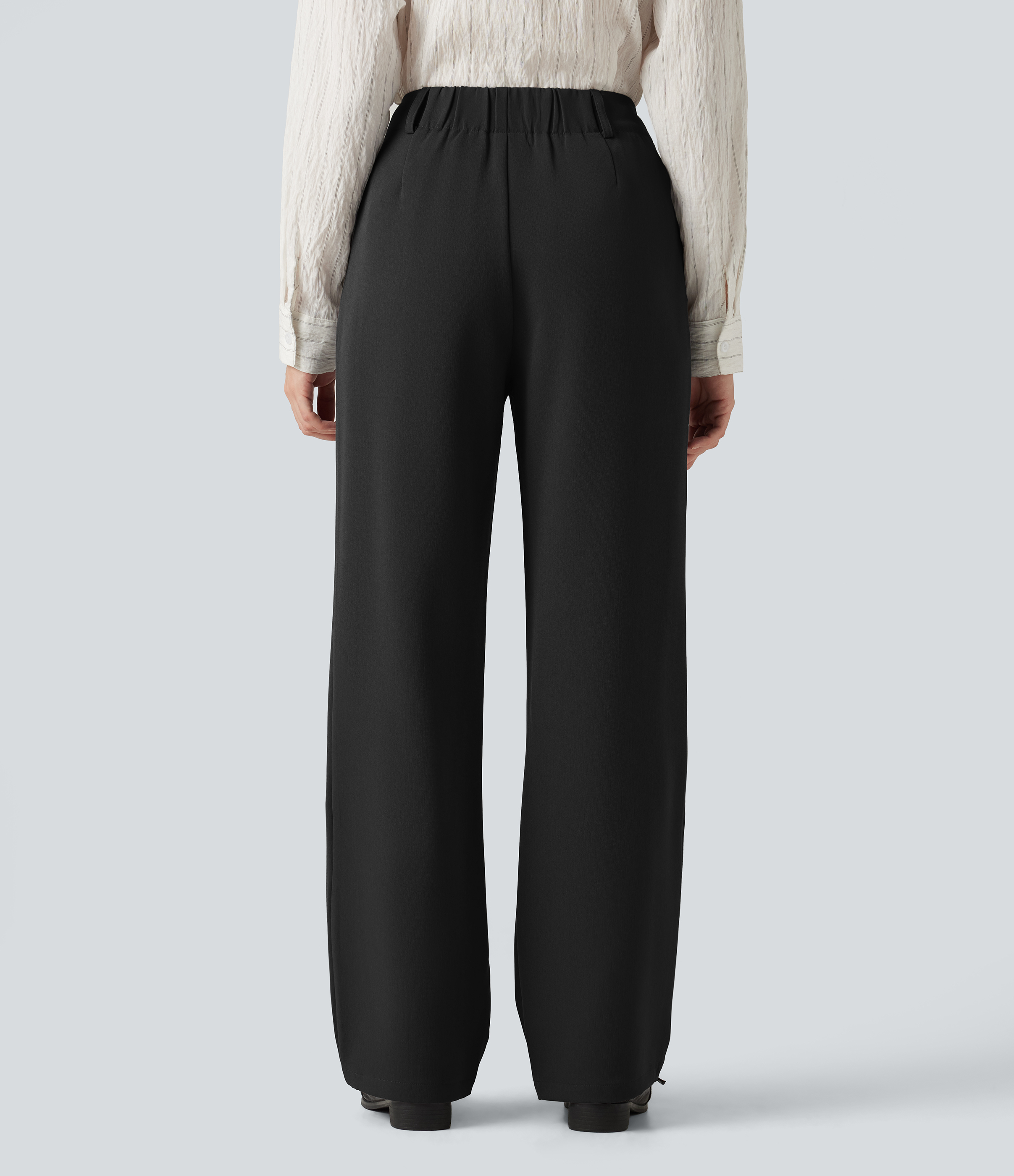 Black High Waisted Wide Leg Work Trousers with Pockets / 2