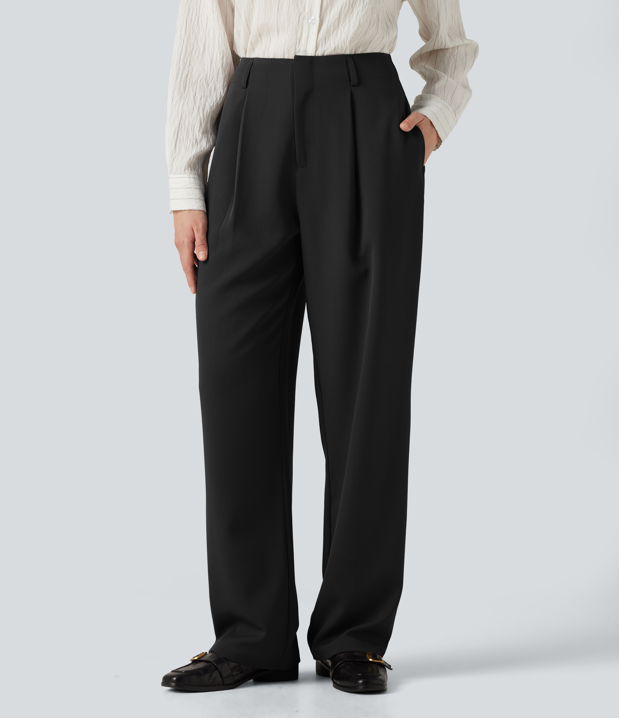Pantalon de bureau large taille haute avec poches