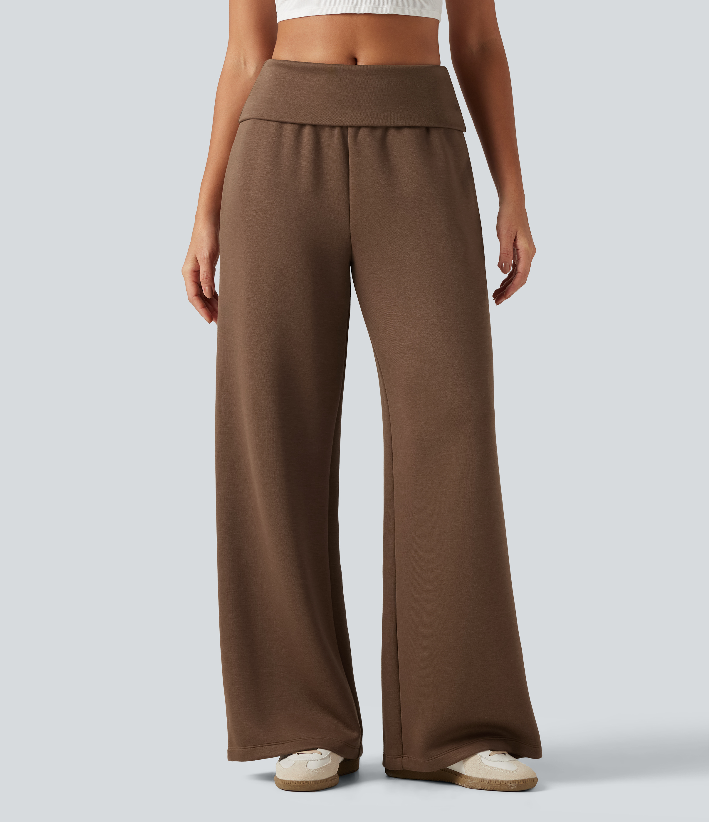 Foldover Mid Rise Baggy Casual Sweatpants with Pockets