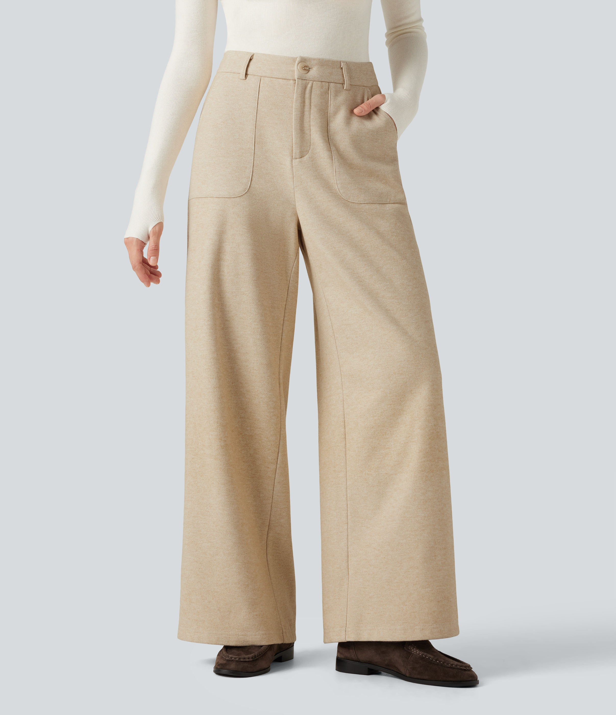 High Waisted Wide Leg Work Pants with Pockets