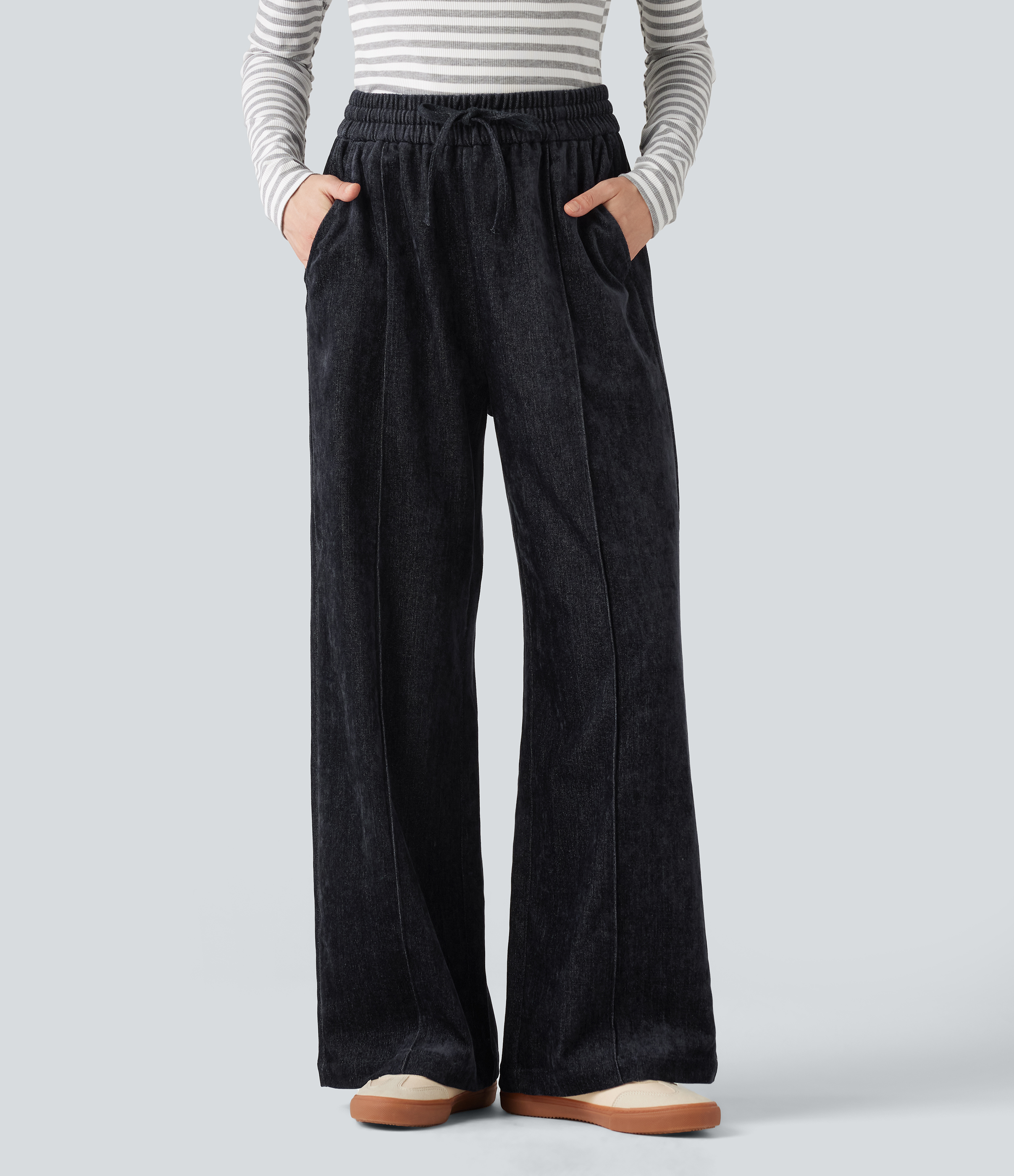 High Waisted Drawstring Baggy Casual Pants with Pockets