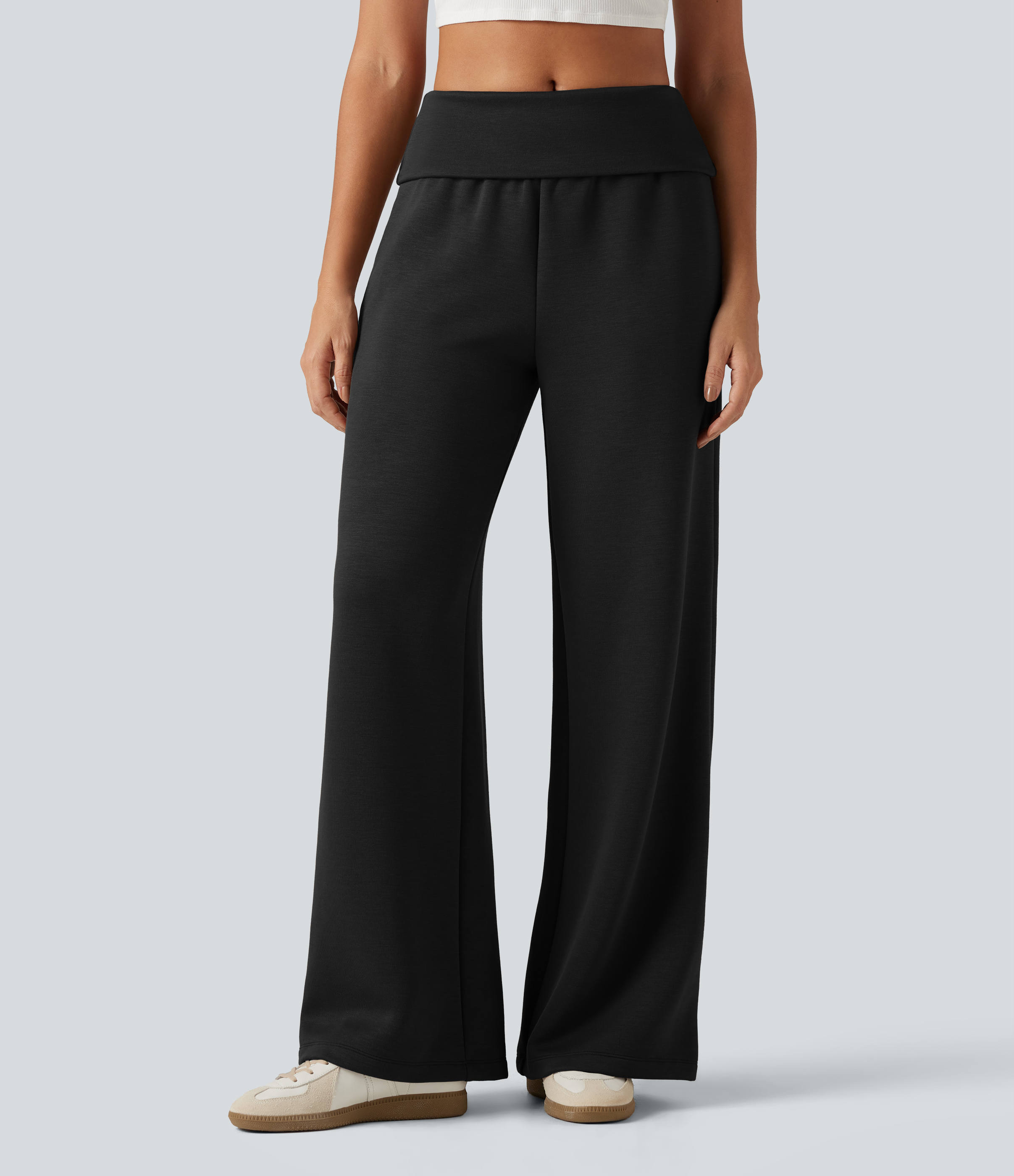 Foldover Mid Rise Baggy Casual Sweatpants with Pockets