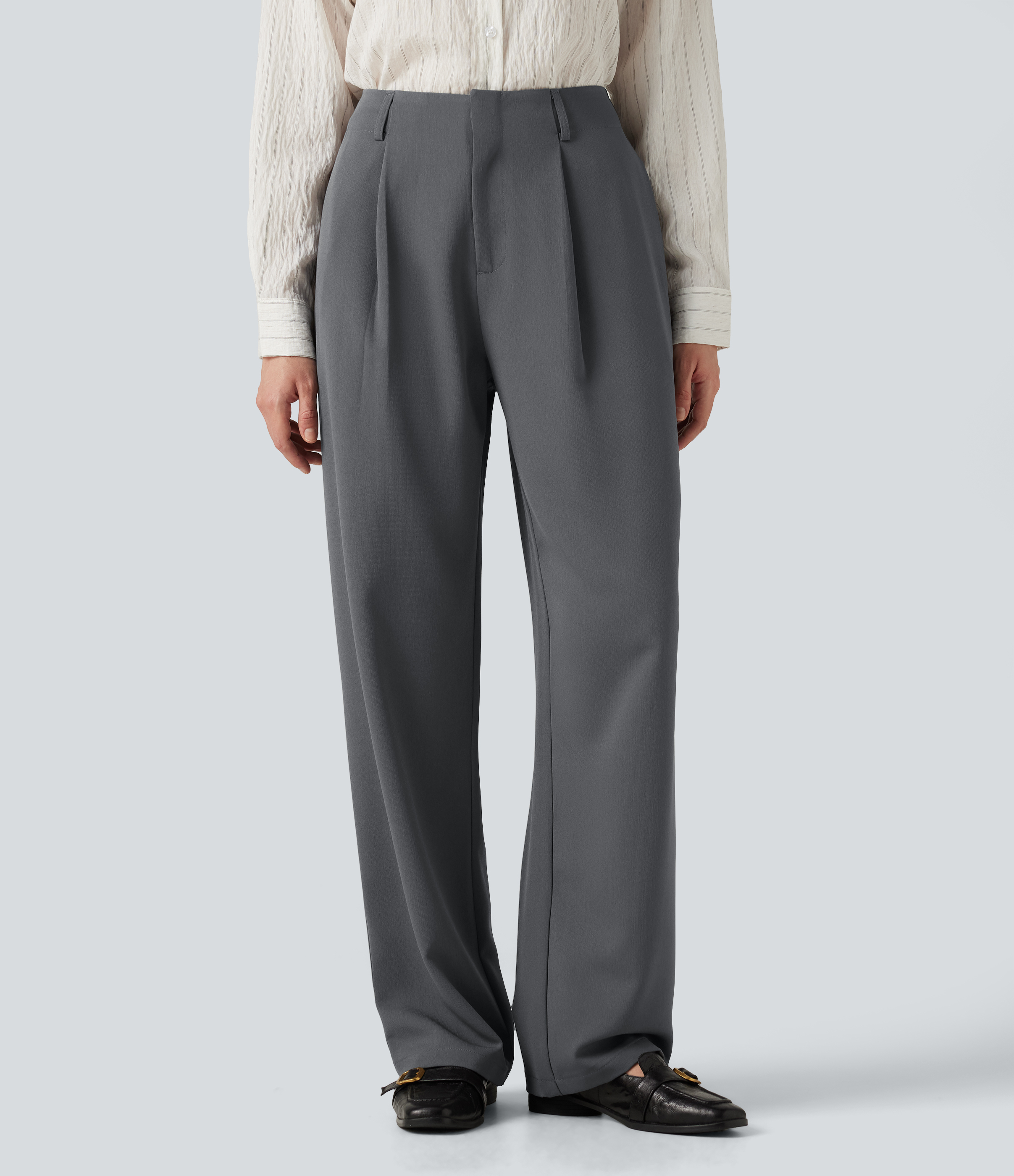 High Waisted Wide Leg Work Pants with Pockets