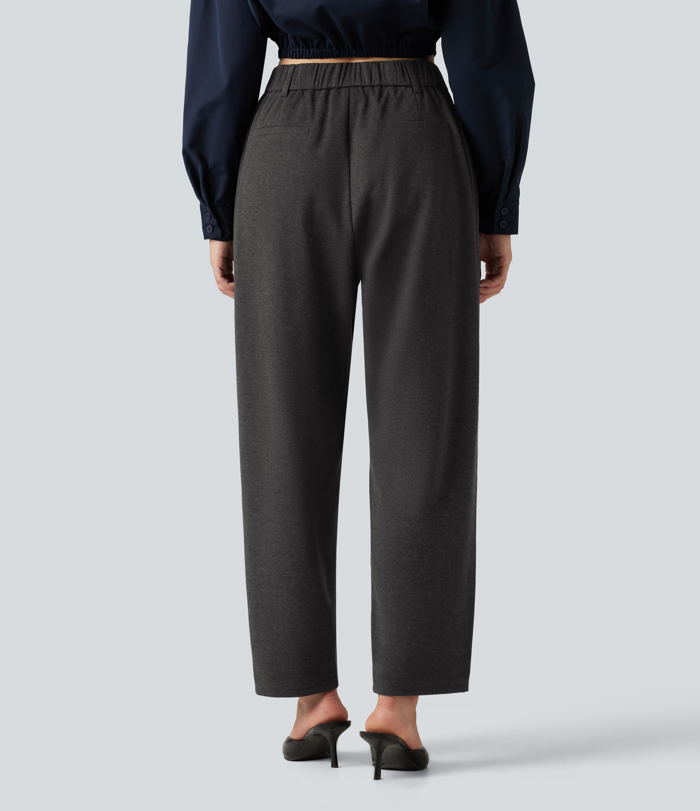 Dark Grey Pantalon de travail taille haute, coupe fuselée, avec poches / 2