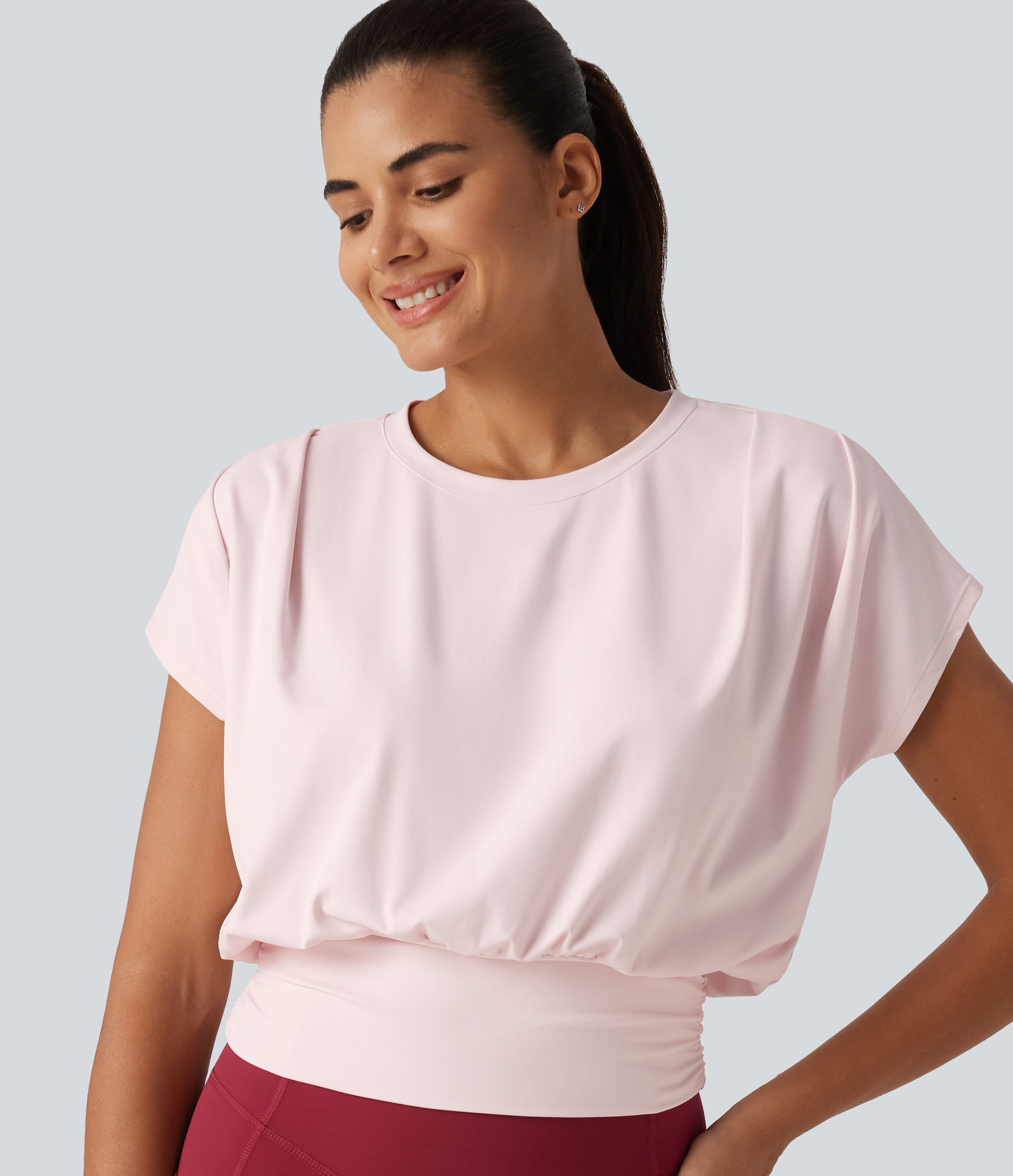 SoftlyZero™ Plush Round Neck Short Sleeve Ruched Boxy Yoga Sports Top