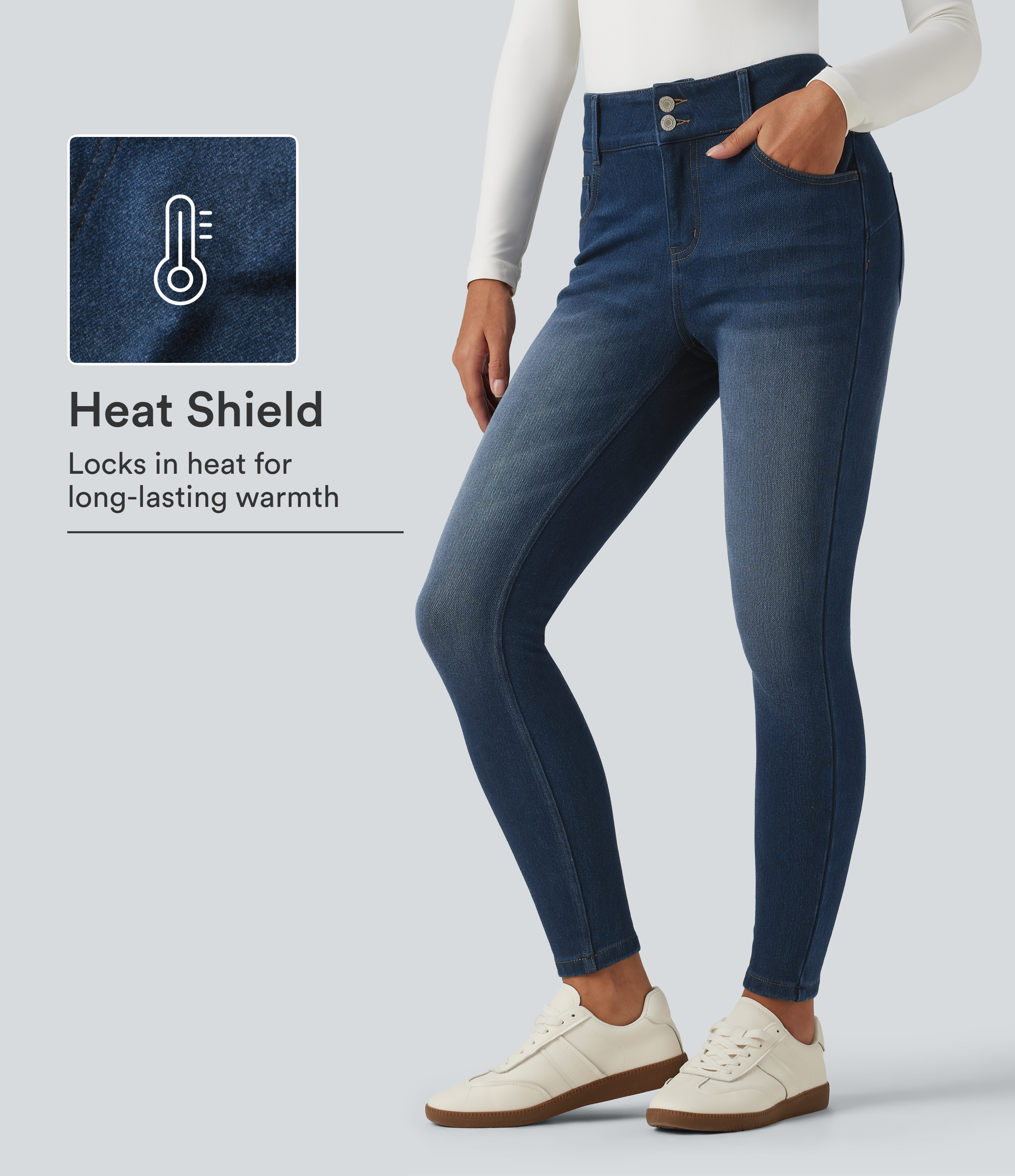 Halara Flex™ Denim Heat Mid Rise Skinny Fleece Casual Jeans with Pockets