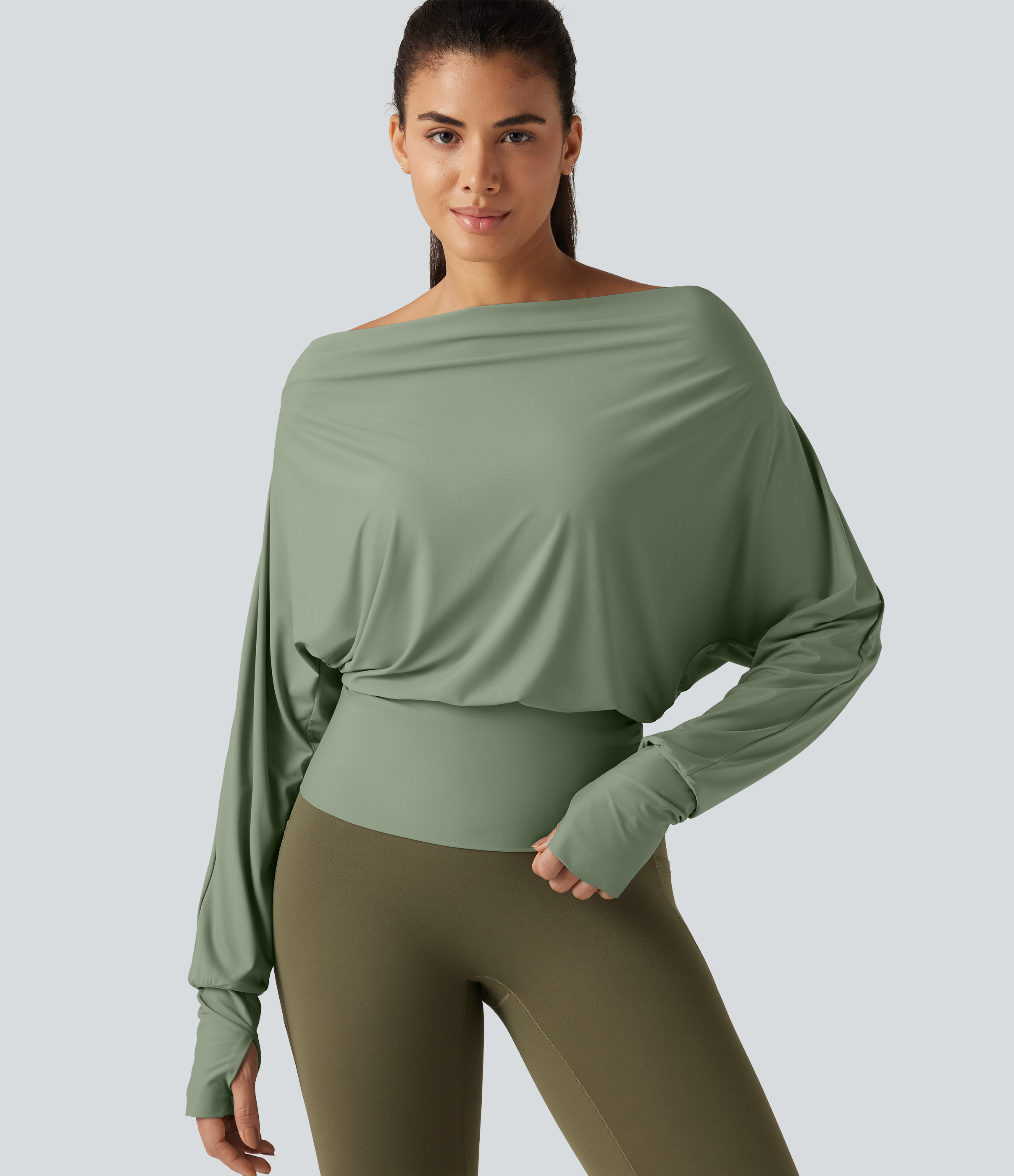 Off Shoulder Batwing Long Sleeve Sports Tops