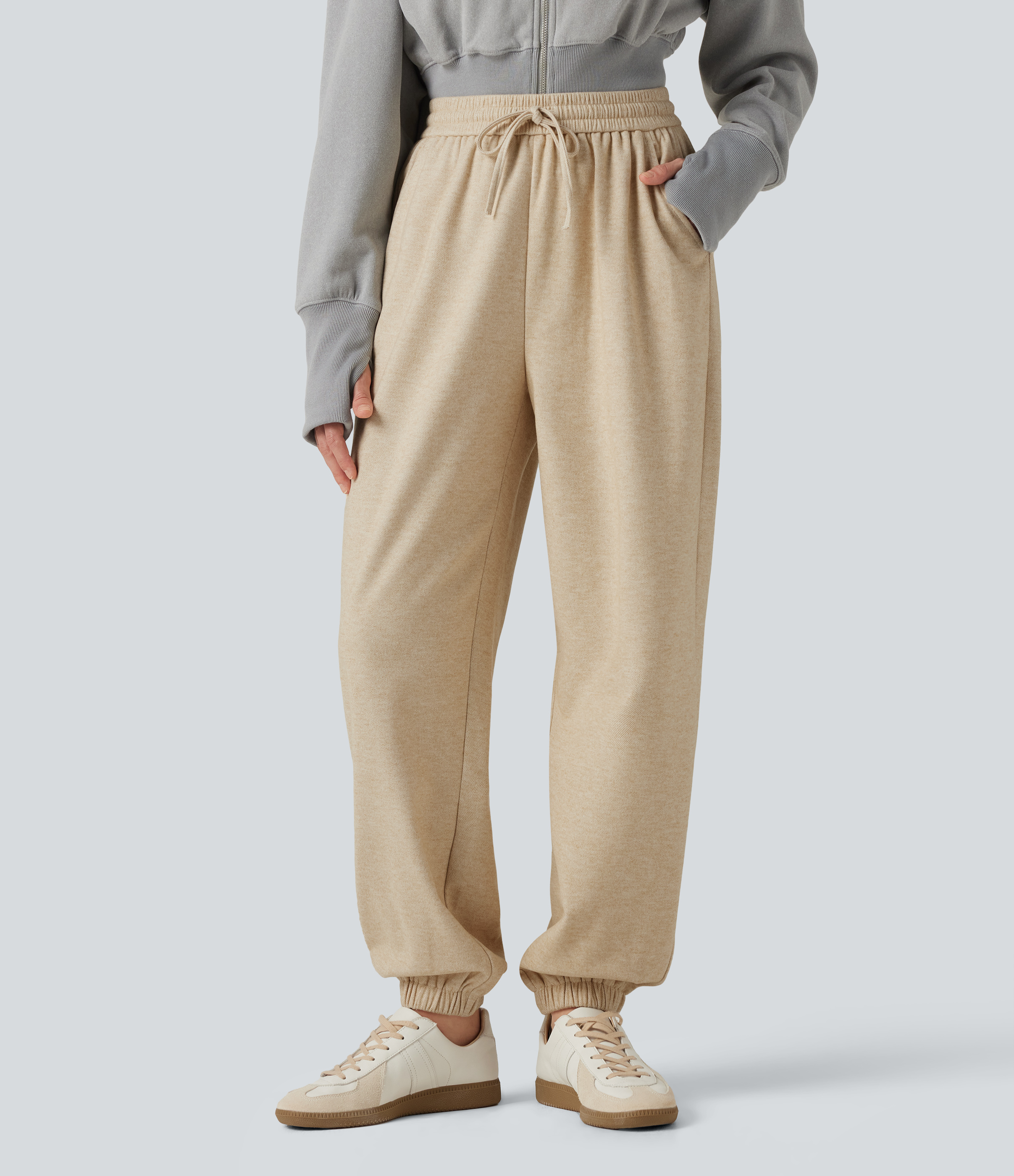 Lässige Jogginghose mit hohem Bund, Seitentaschen und Kordelzug