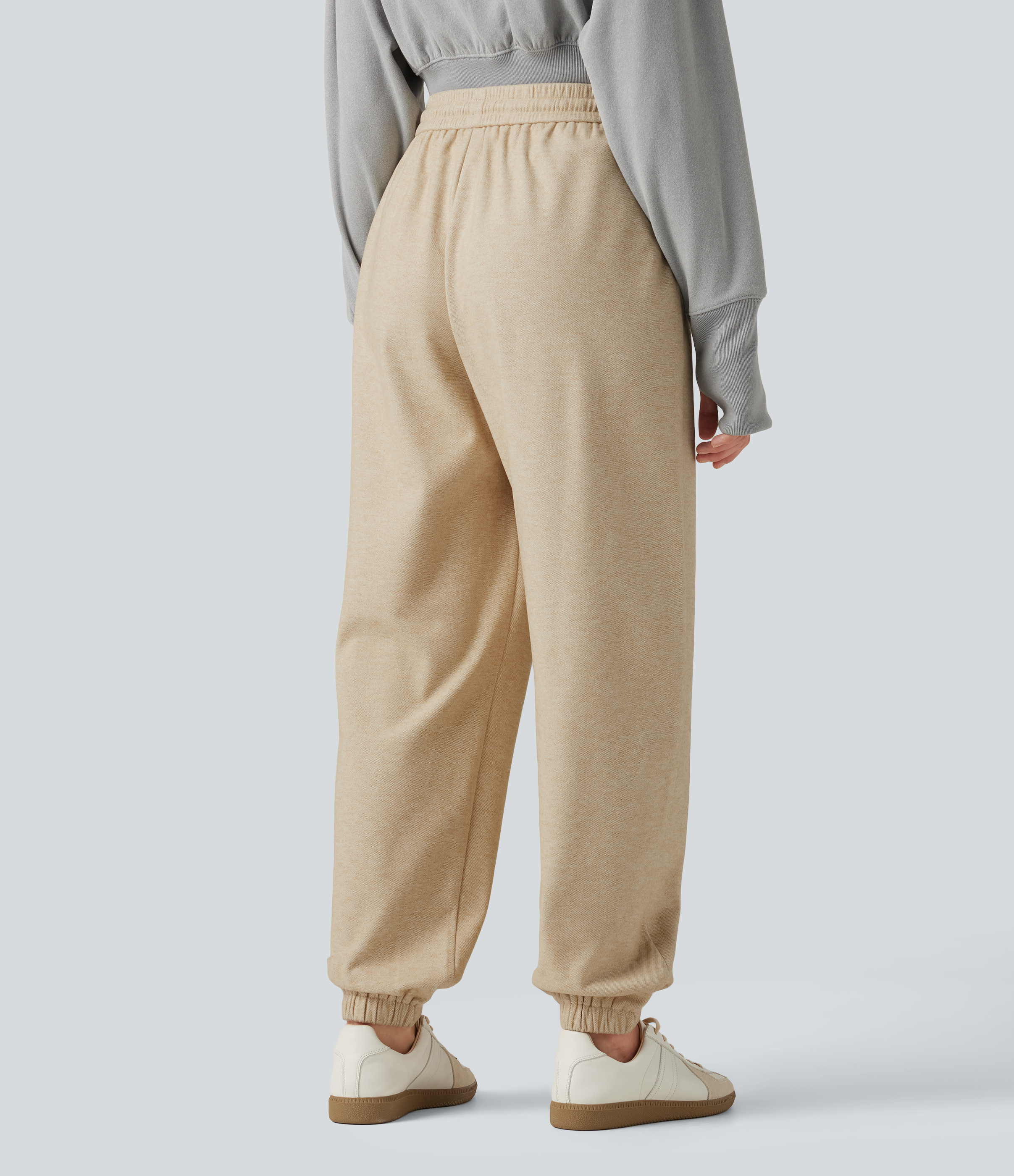 Wood Ash Joggers décontractés taille haute à cordon avec poches / 2
