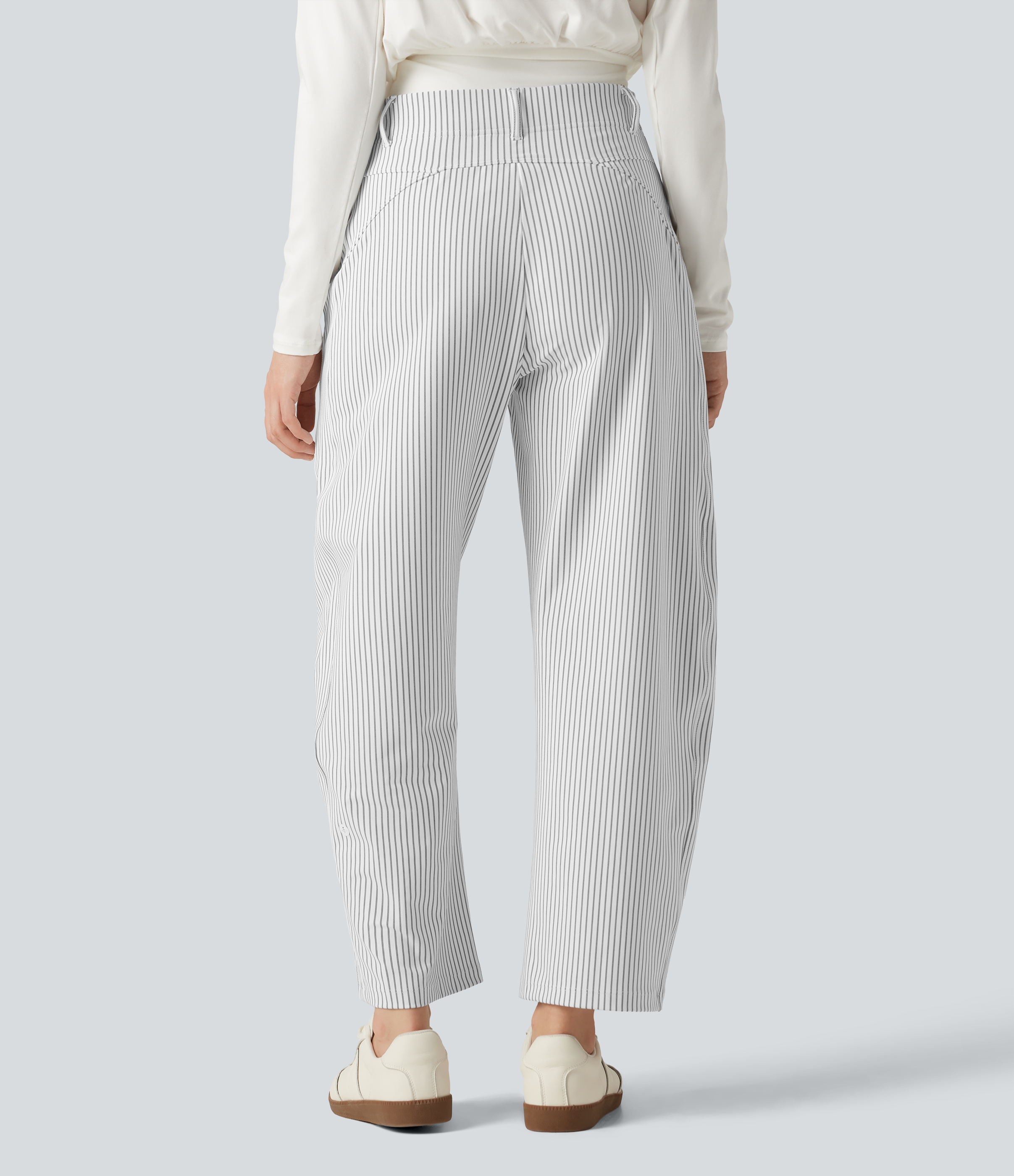 Zebra Ripple High Waisted Barrel Leg Stripe Casual Pants with Pockets / 2