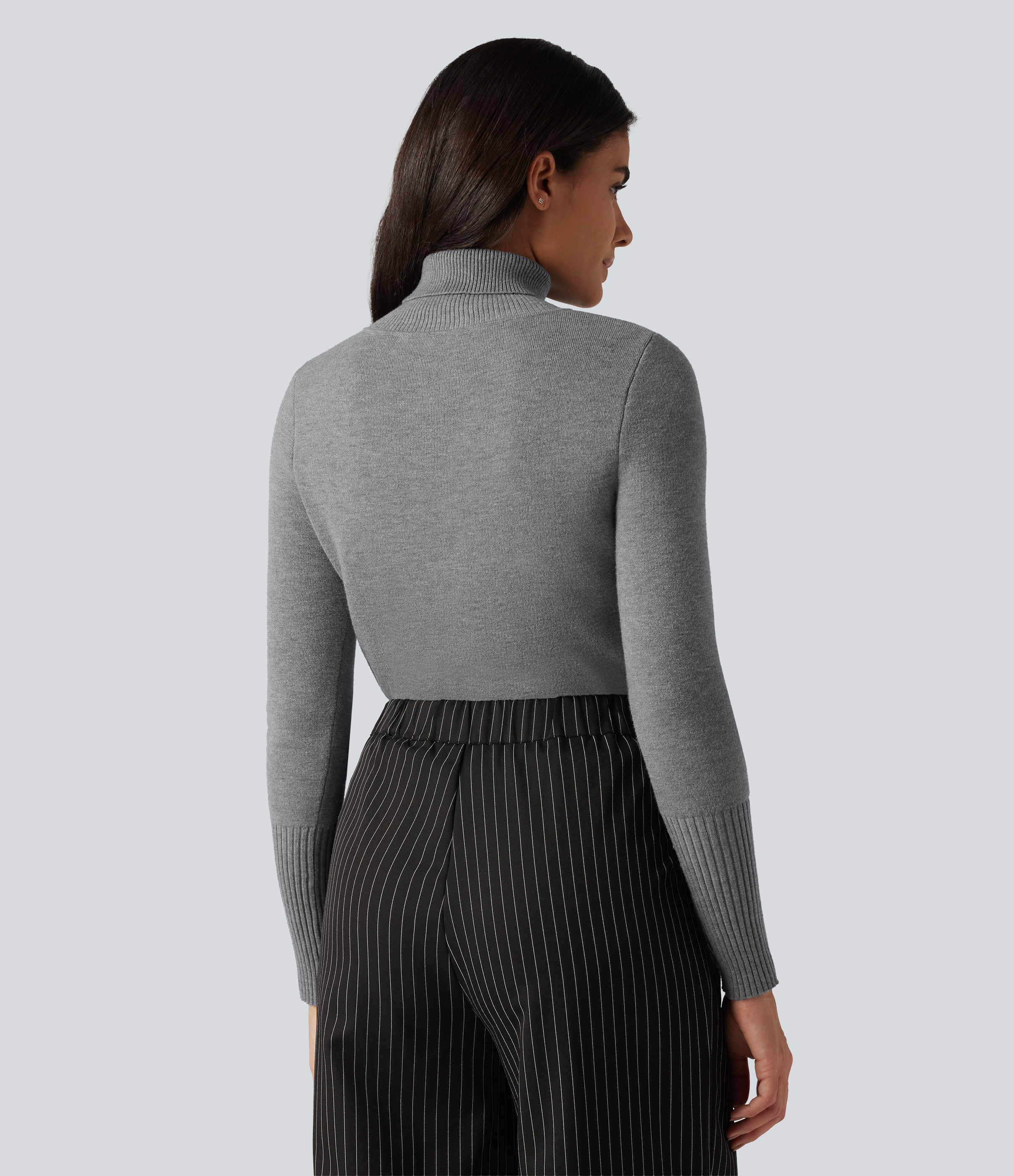 Mottled Grey Legerer Pullover mit hohem Kragen und langen Ärmeln / 2