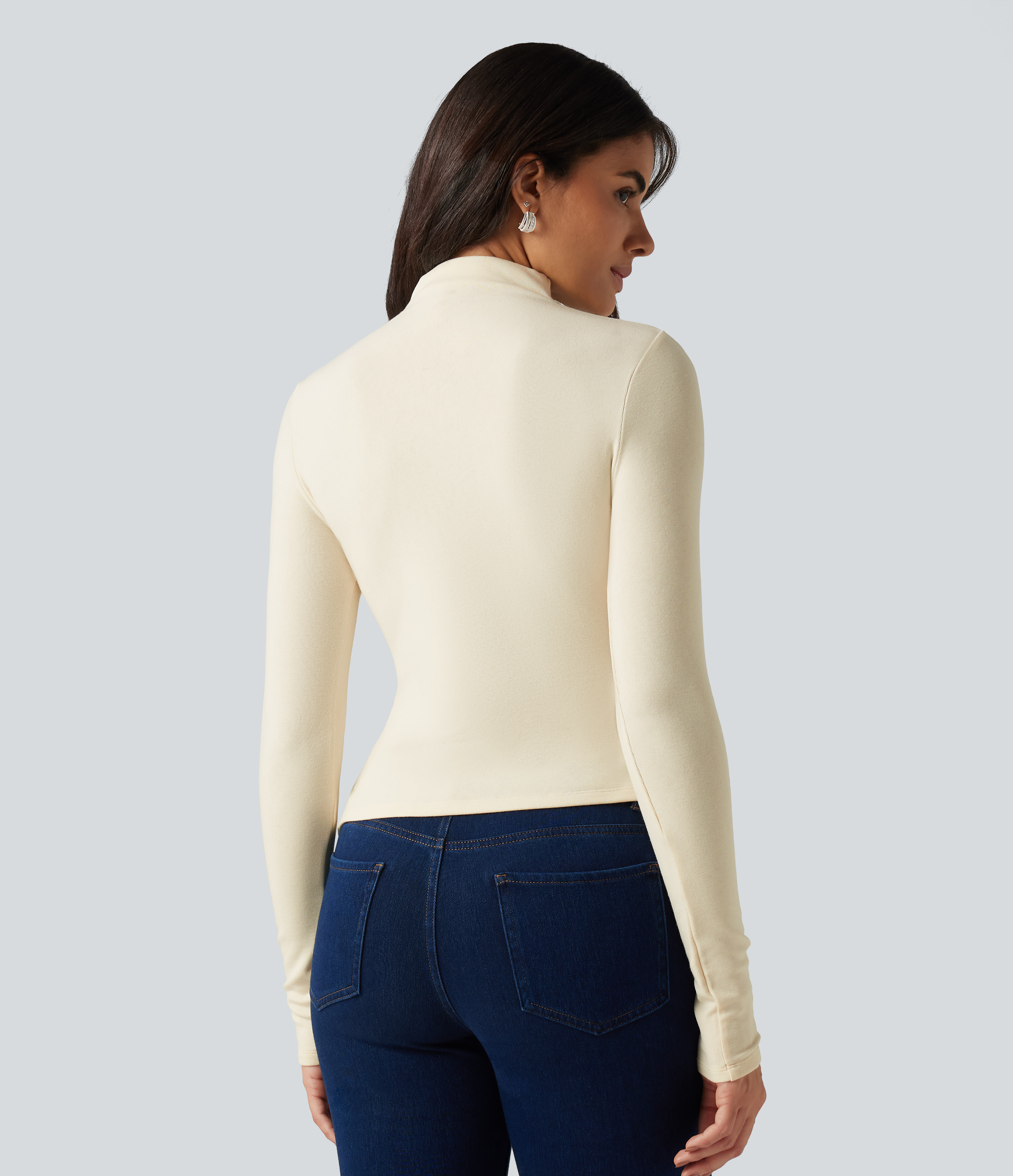 Lily White Mock Neck Long Sleeve Asymmetric Hem Thermal Casual T-Shirt / 2