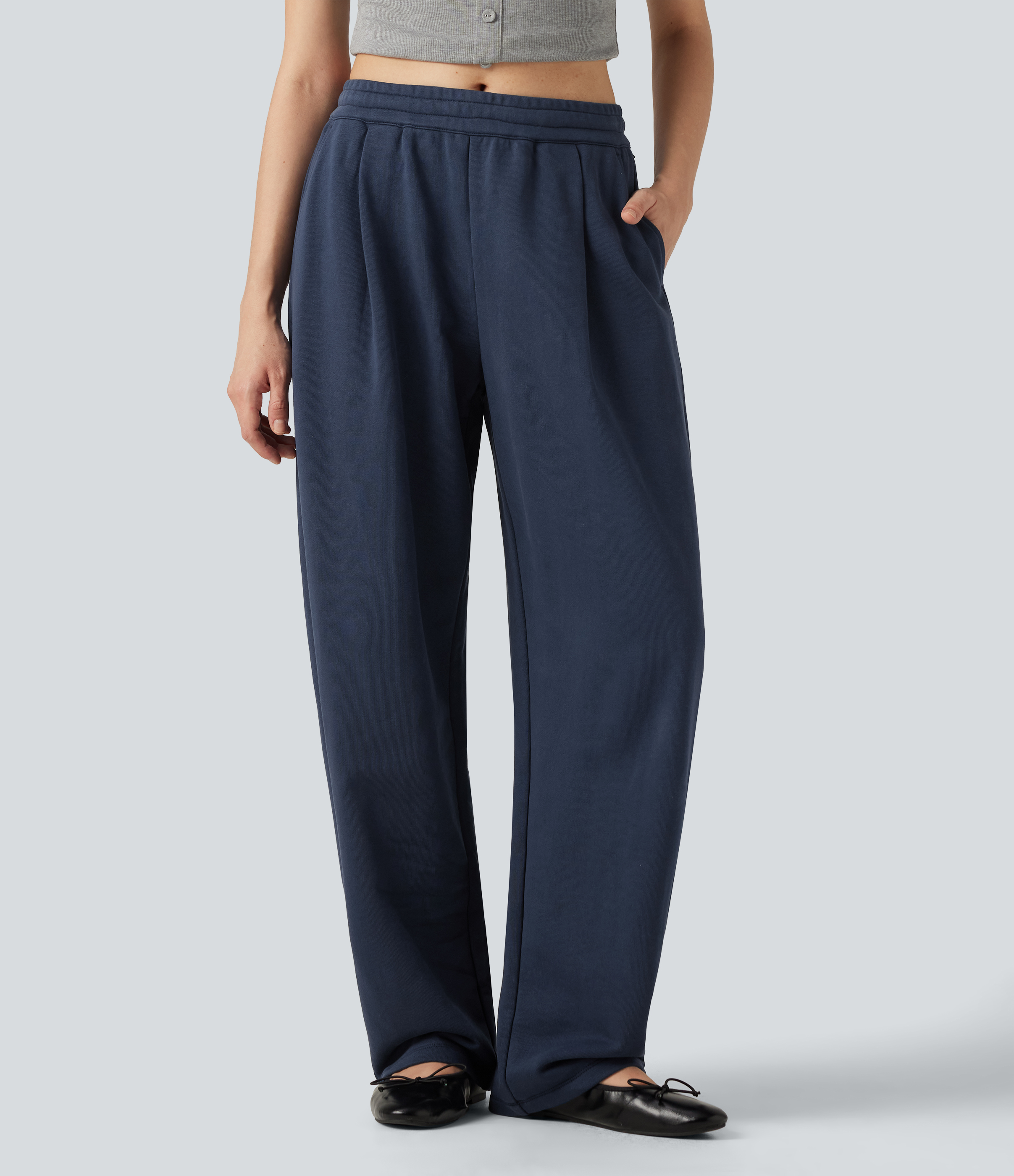 Pantalon coupe barrel taille basse avec cordon de serrage intérieur et poches