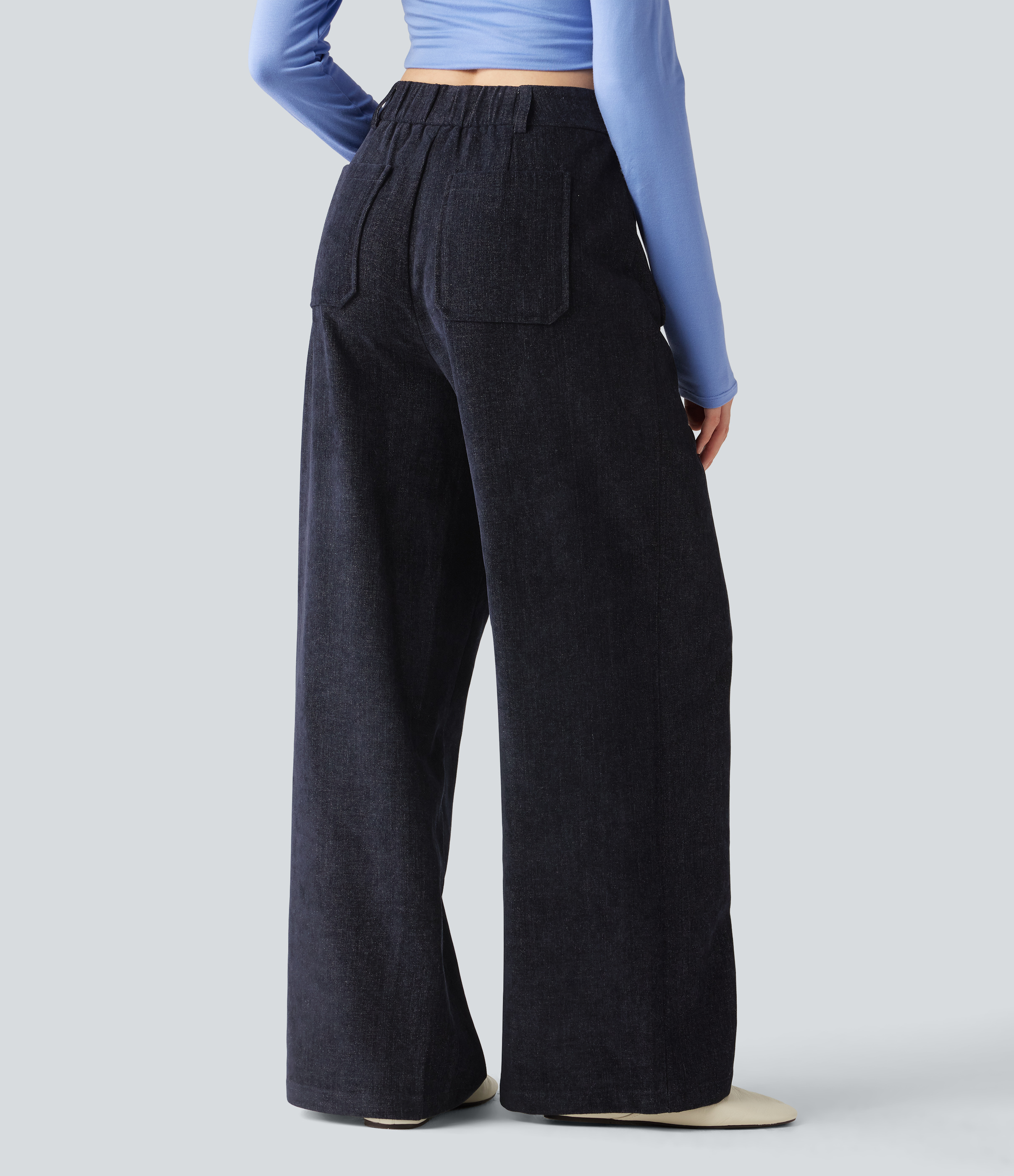 Always in a Mood - Dark Blue High Waisted Baggy Work Pants with Pockets / 2