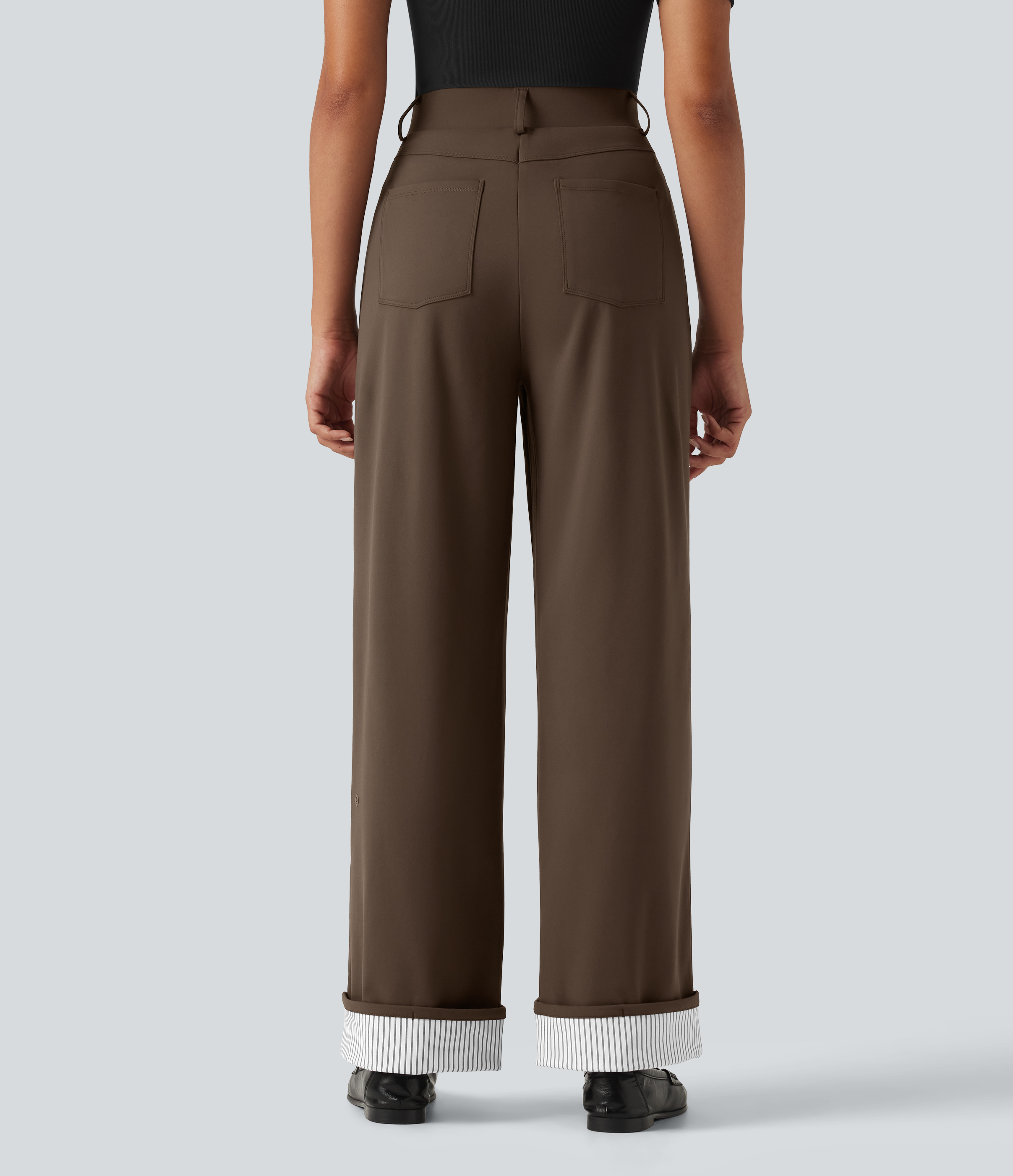 Chocolate Martini DayStretch High Waisted Straight Leg Stripe Rolled Hem Casual Pants with Pockets / 2