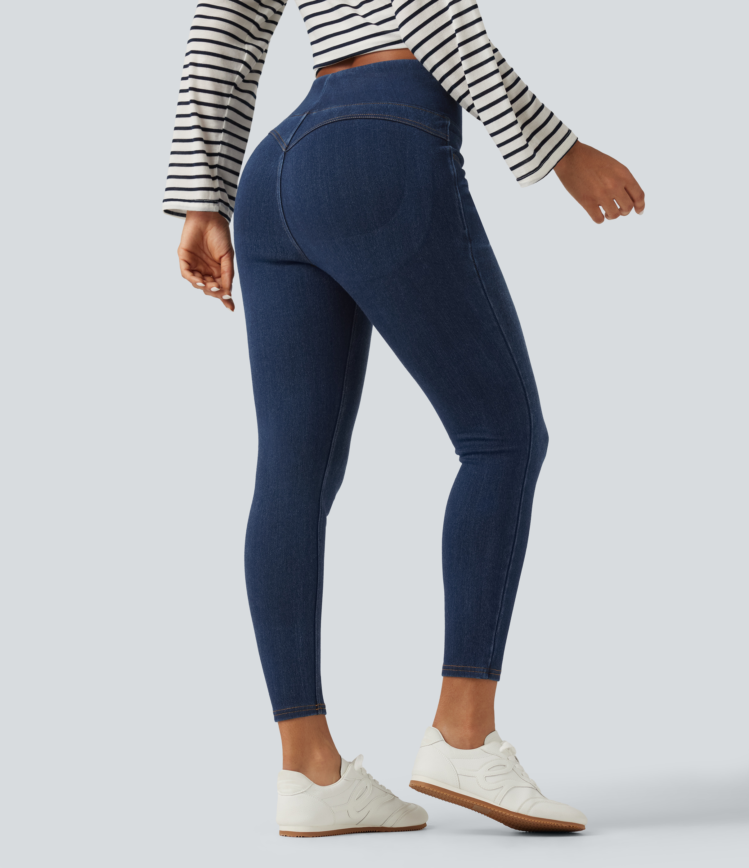 Pageant Blue Denim Halara Flex™ Denim Heat High Waisted Skinny Tummy Control Butt Lifting Denim Leggings with Pockets / 2