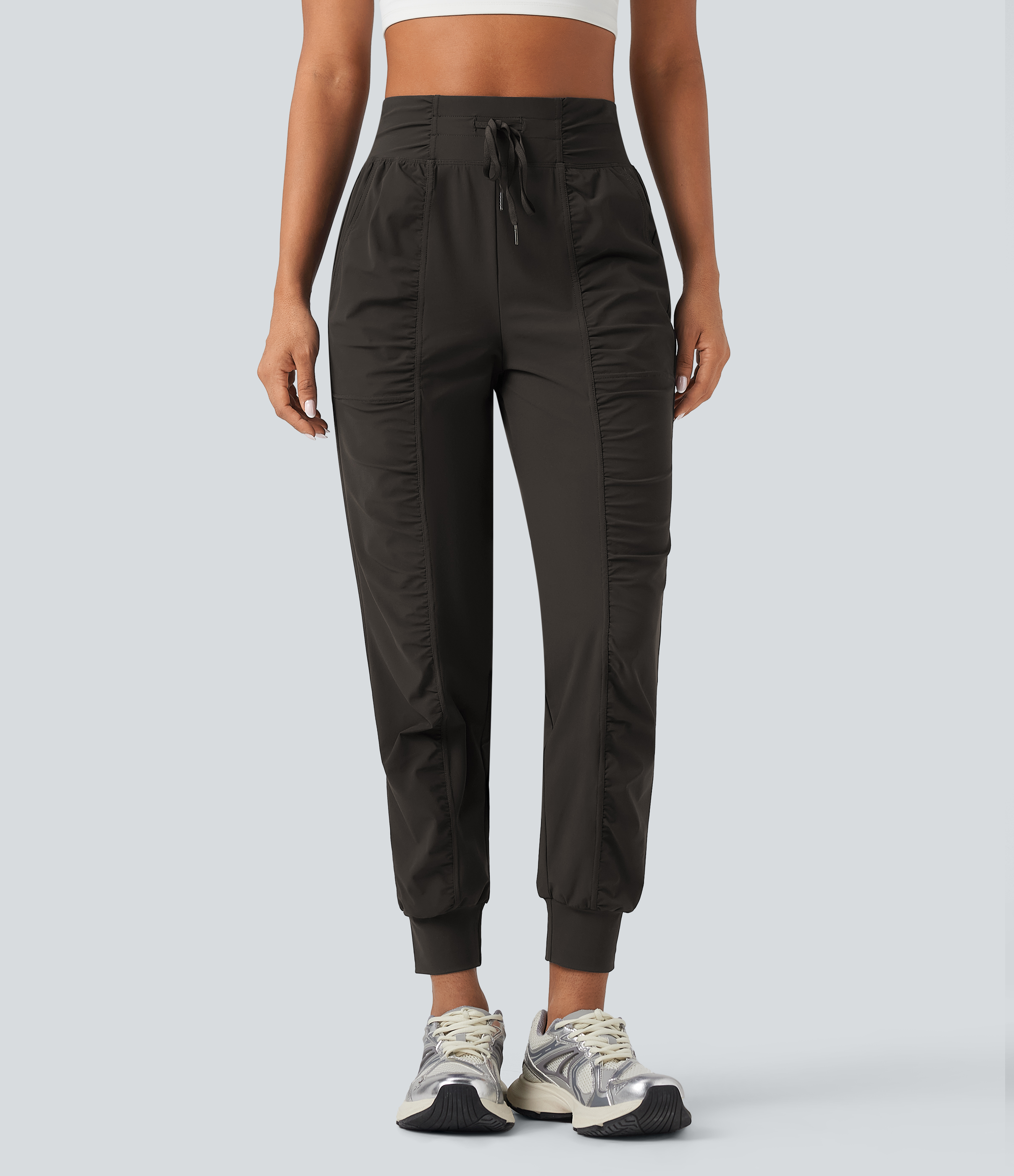 Jogging de danse fuselé froncé séchage rapide effet frais InstantCool taille haute avec cordon de serrage et poches, protection solaire UPF40+