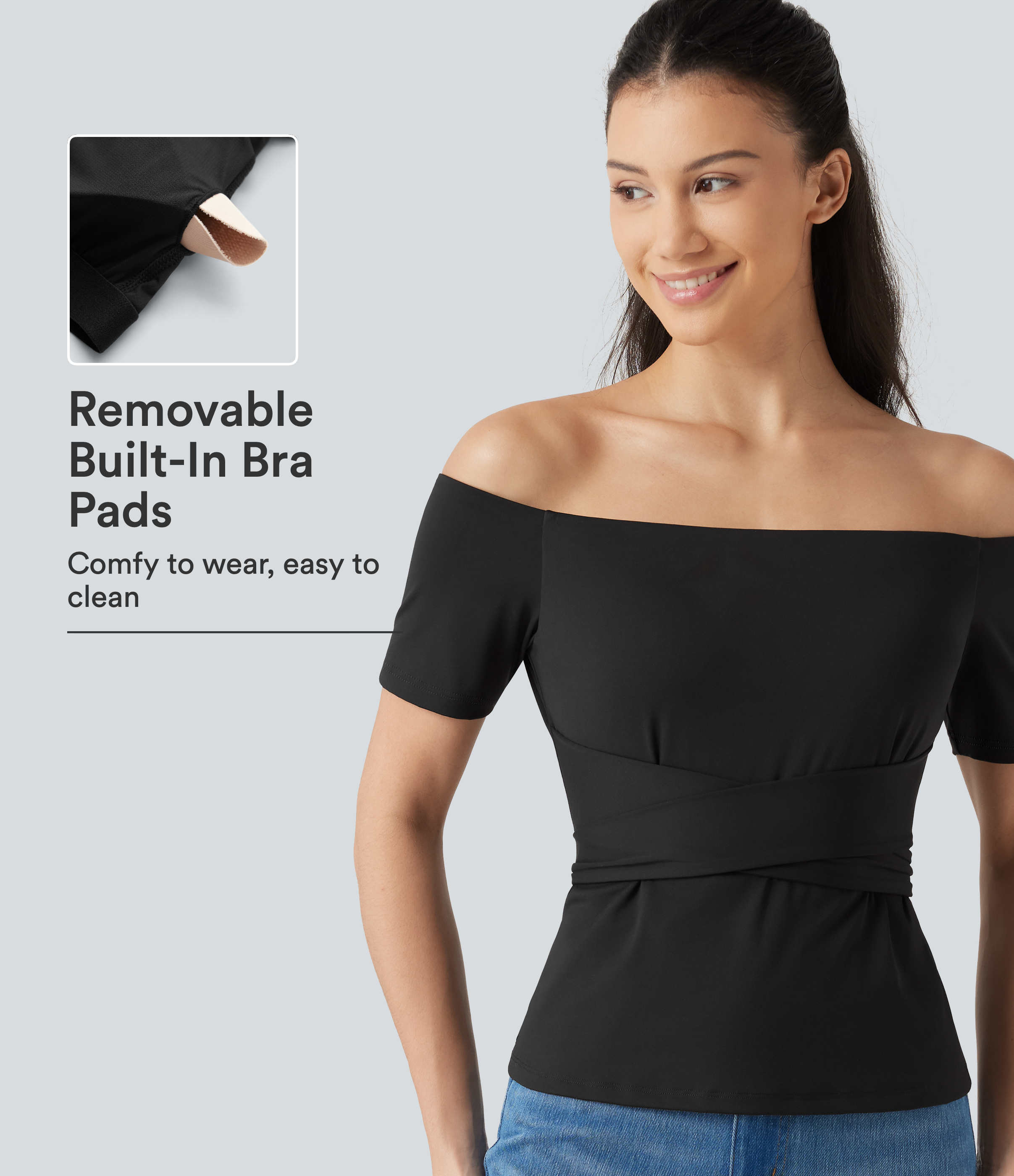 SoftlyZero™ Airy Off Shoulder Short Sleeve Built-in Bra Tie Back InstantCool Casual T-Shirt