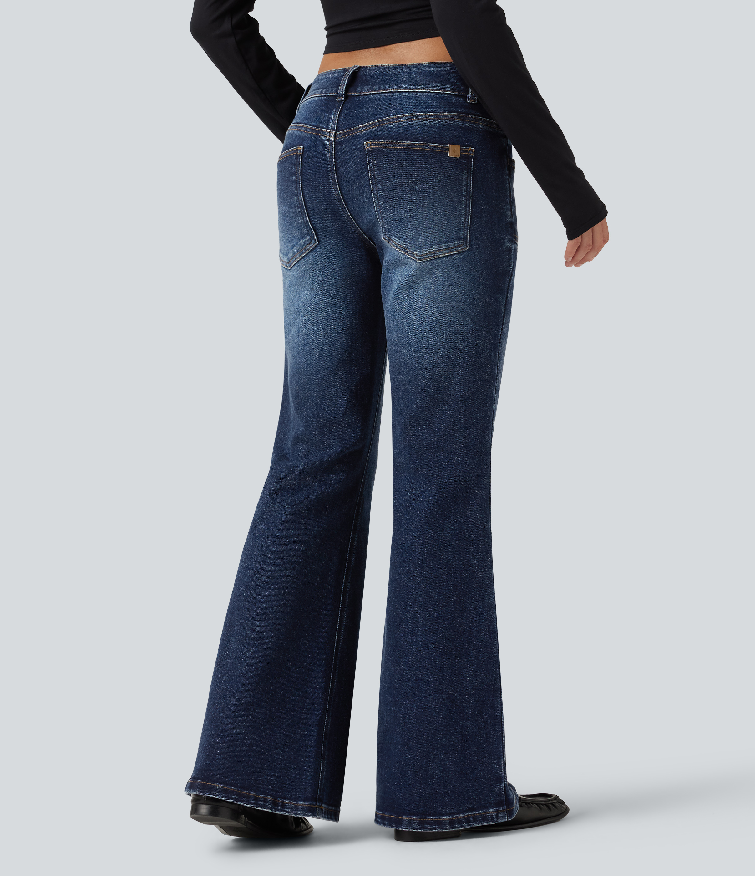 Pageant Blue Denim Low Rise Flare Casual Jeans with Pockets / 2