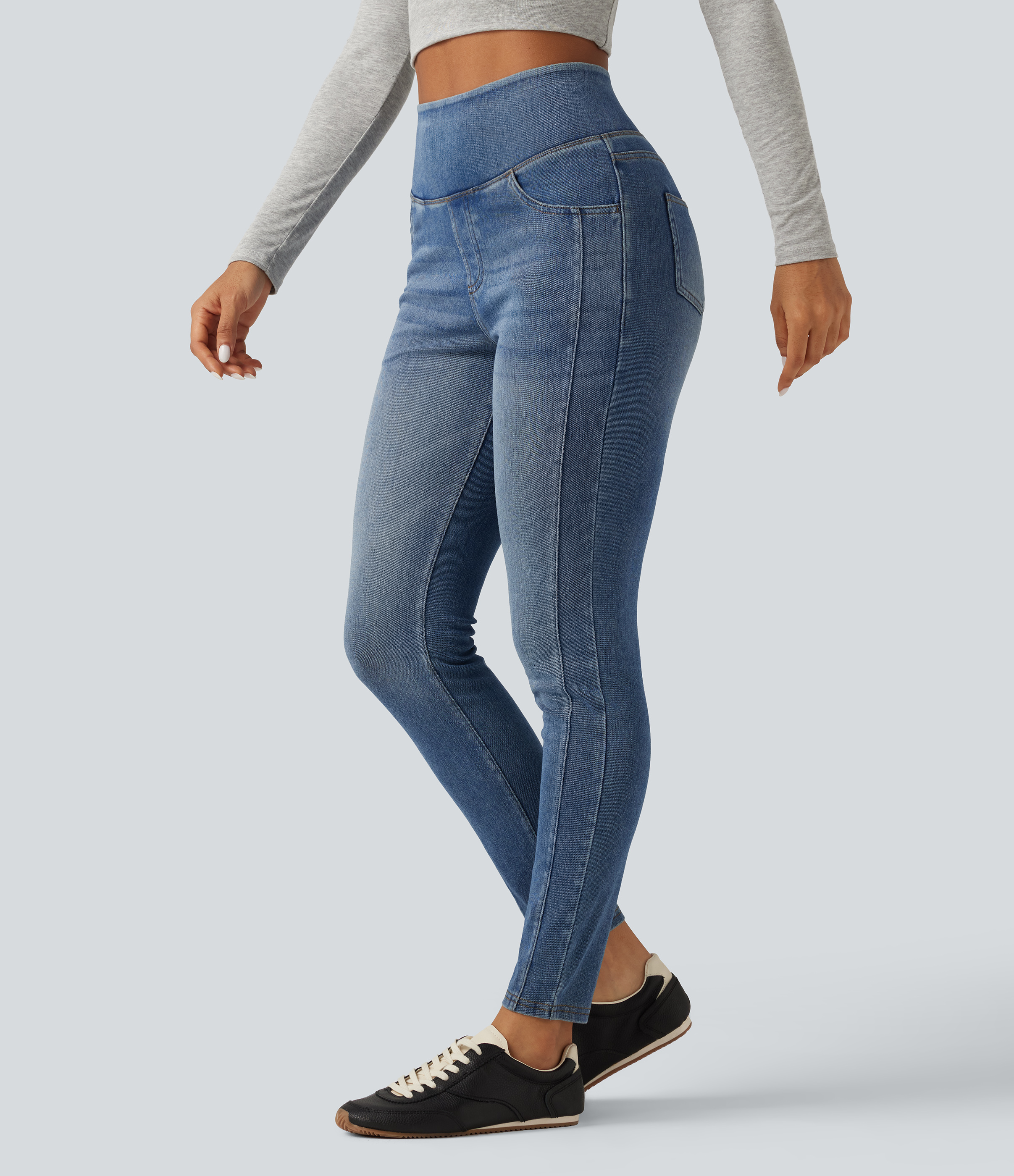 Blue Jasper Denim Halara Flex™ High Waisted Skinny Casual Jeans with Pockets / 1