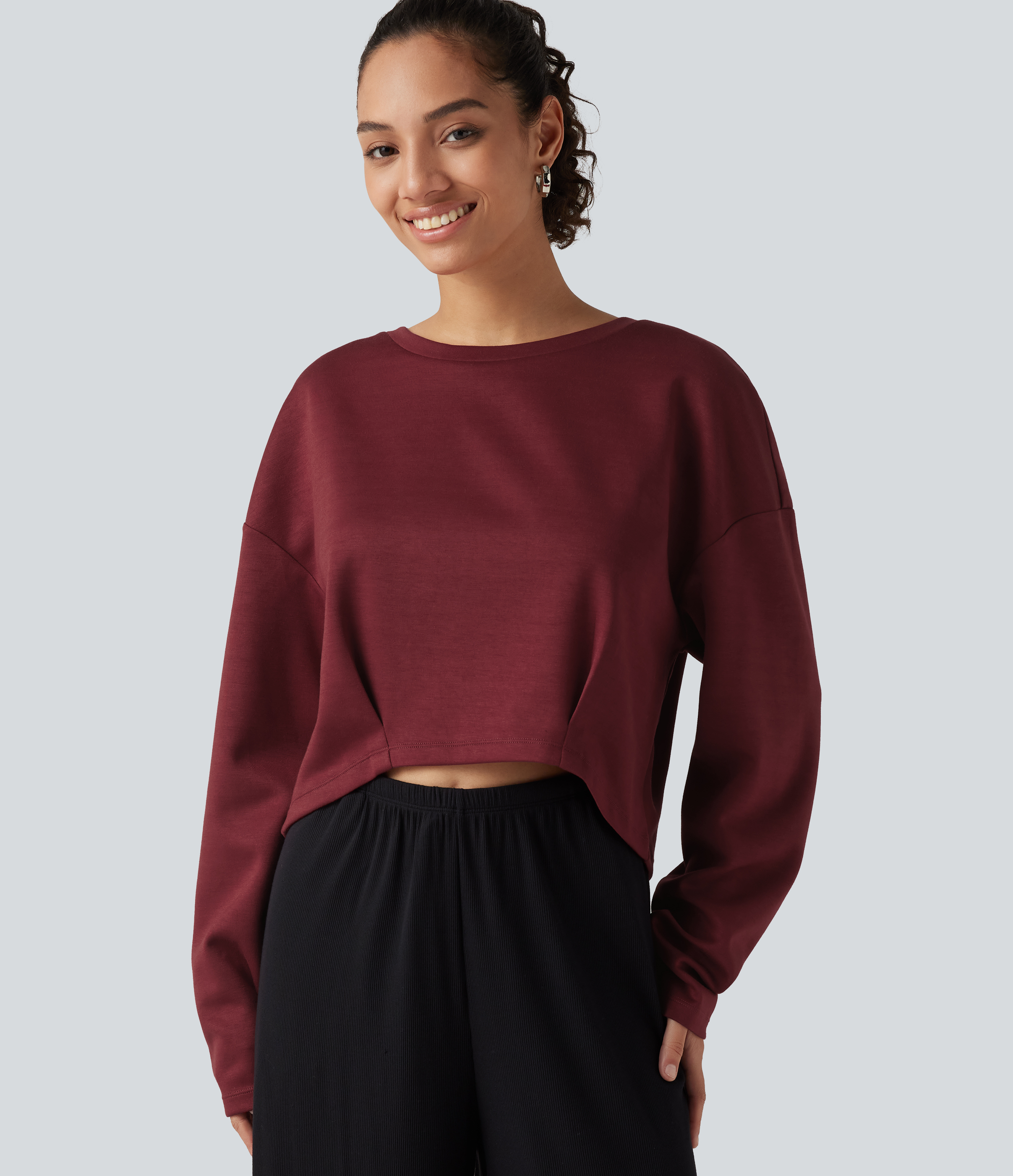 Boat Neck Long Sleeve Ruched Lounge Top