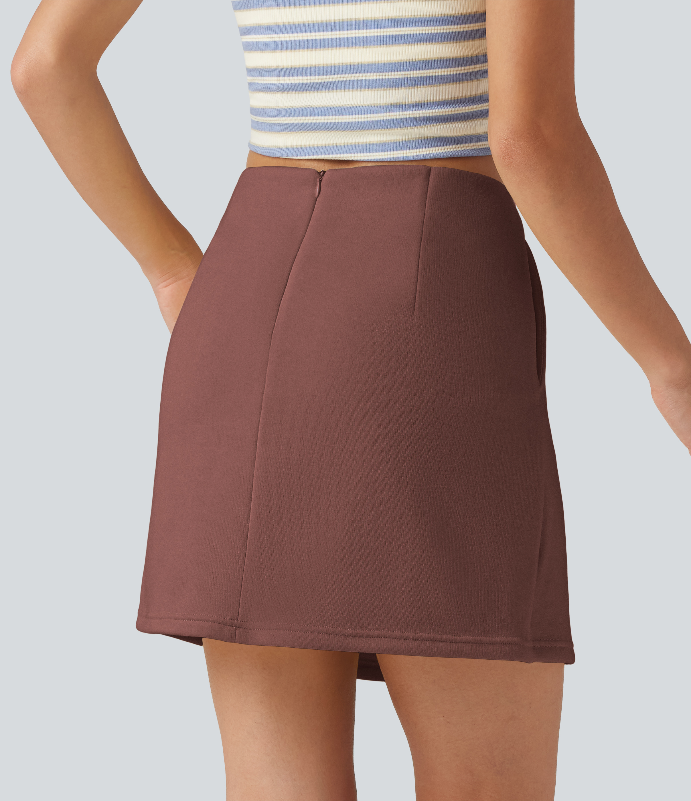 Brown Stone High Waisted 2-in-1 A Line Mini Casual Skirt with Pockets / 2